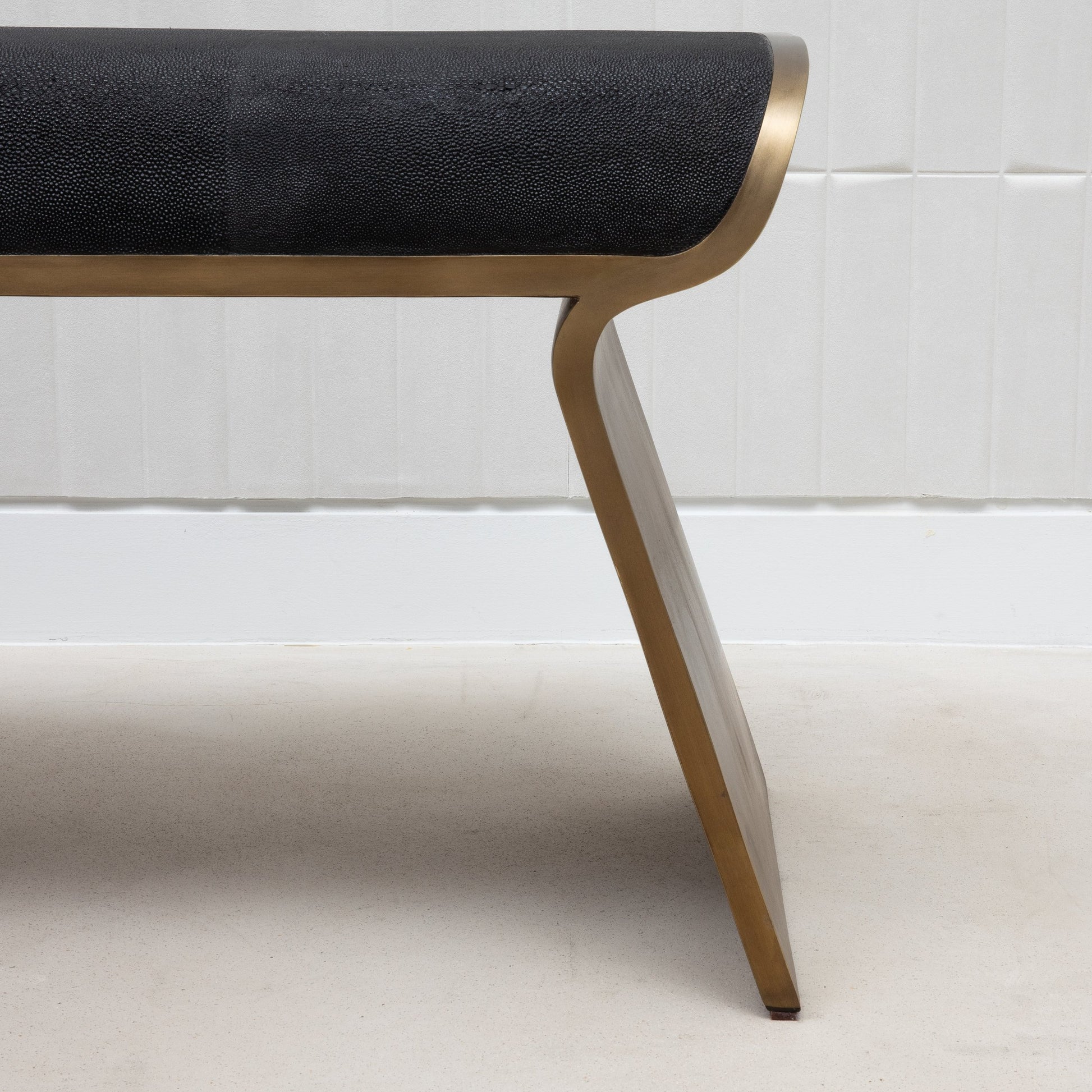 Dandy Bench in Black Shagreen with Brass by Kifu Paris