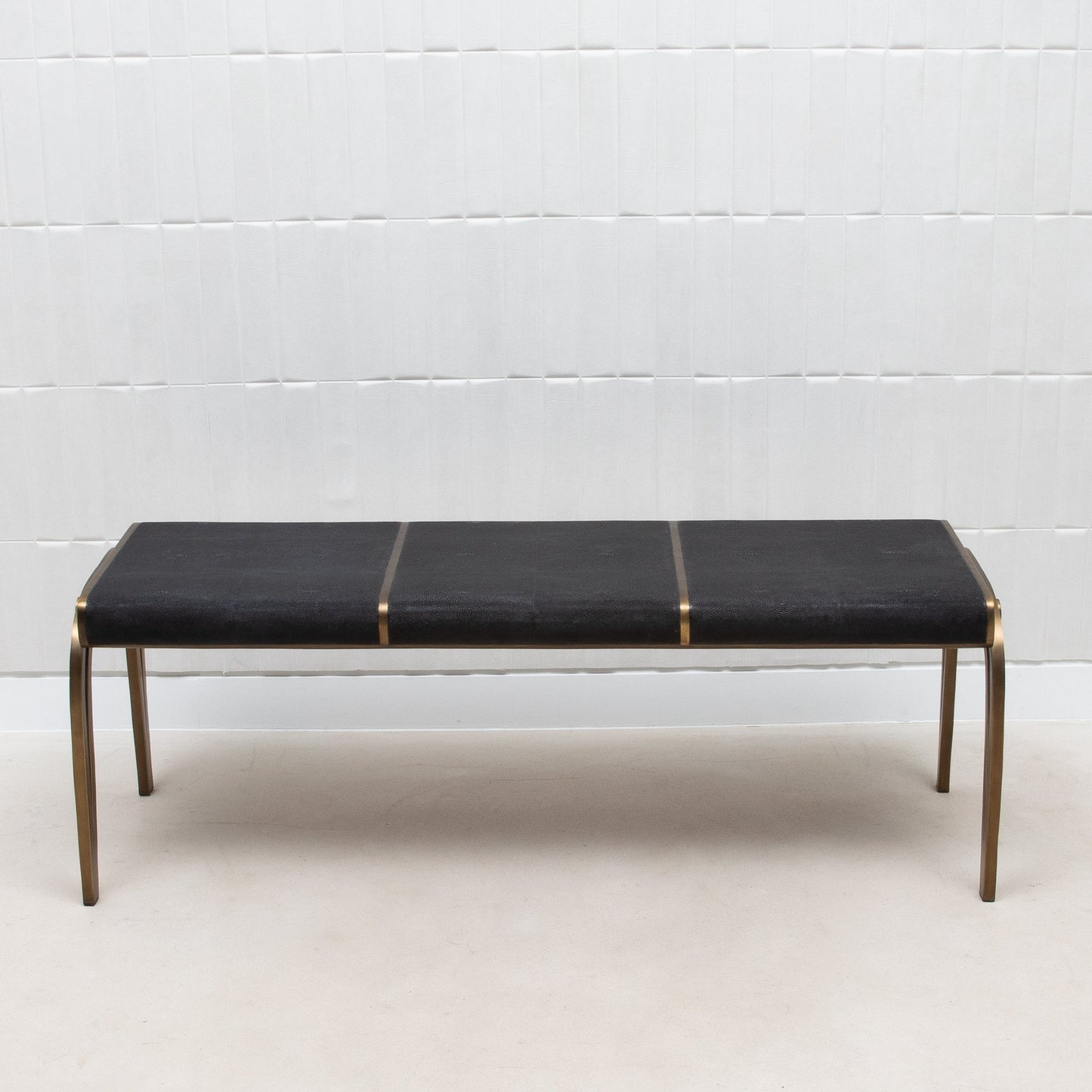 Victoria Bench in Black Shagreen with Brass by R&Y Augousti