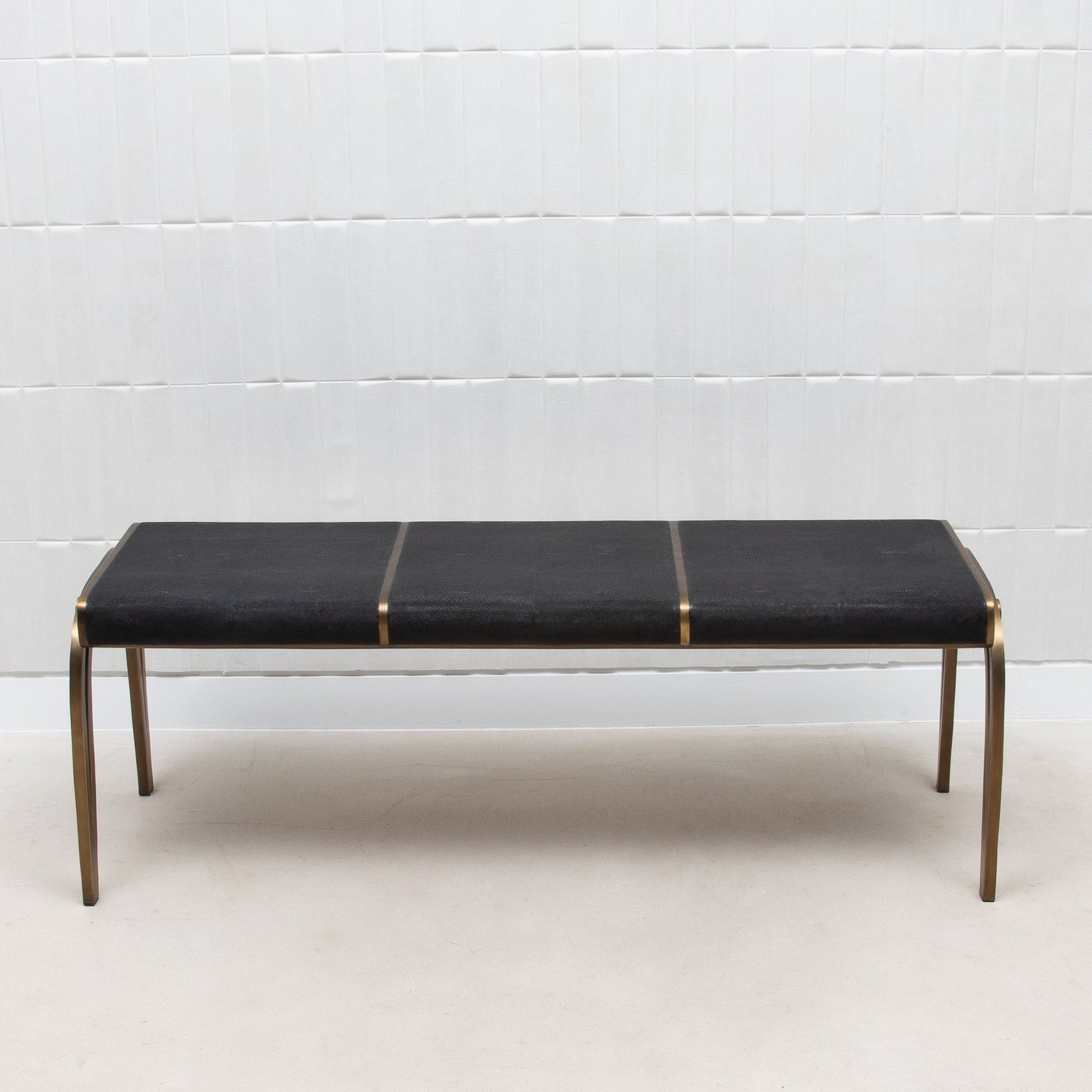 Victoria Bench in Black Shagreen with Brass by R&Y Augousti
