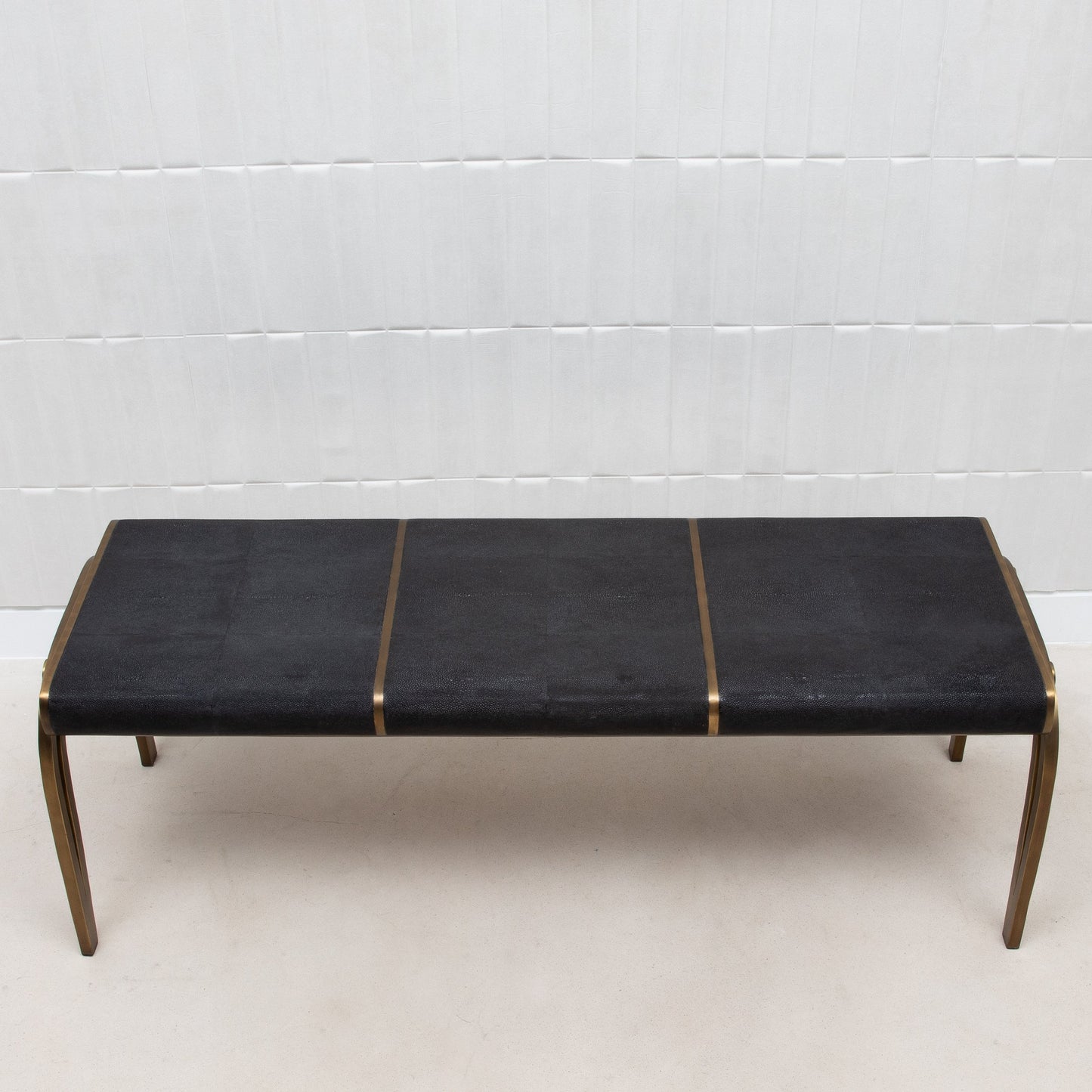 Victoria Bench in Black Shagreen with Brass by R&Y Augousti