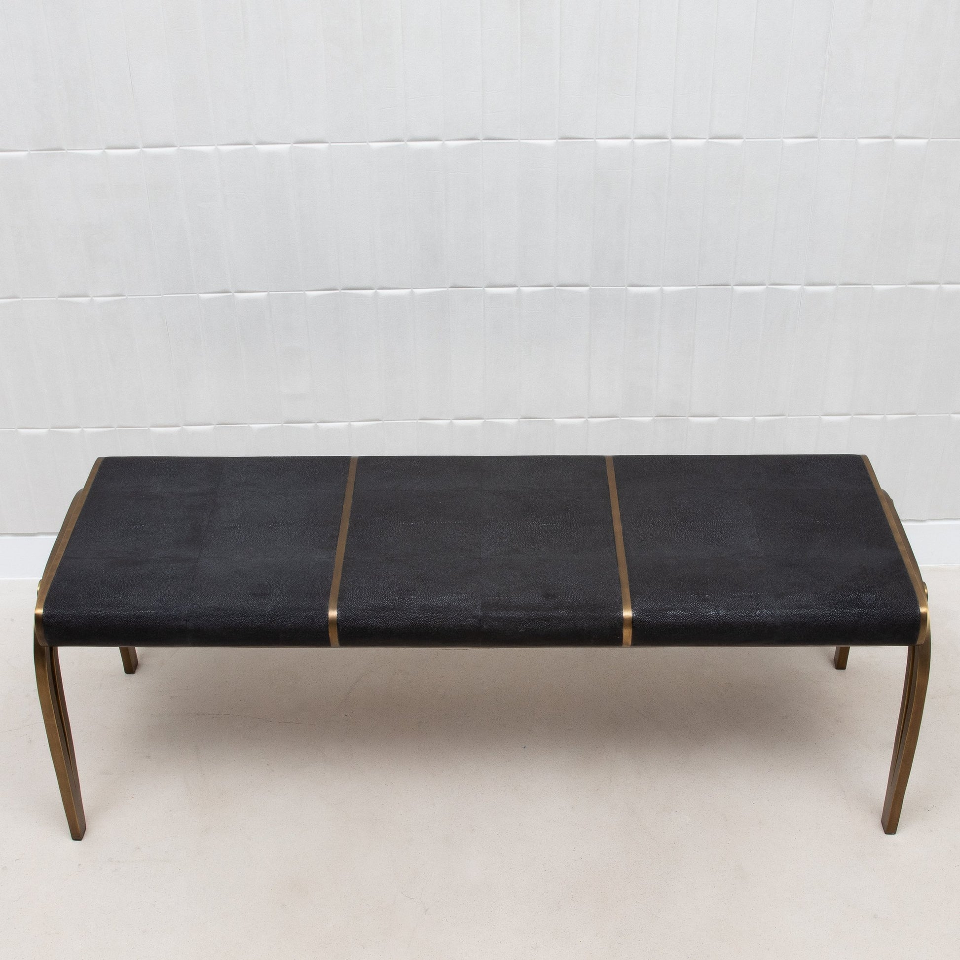 Victoria Bench in Black Shagreen with Brass by R&Y Augousti