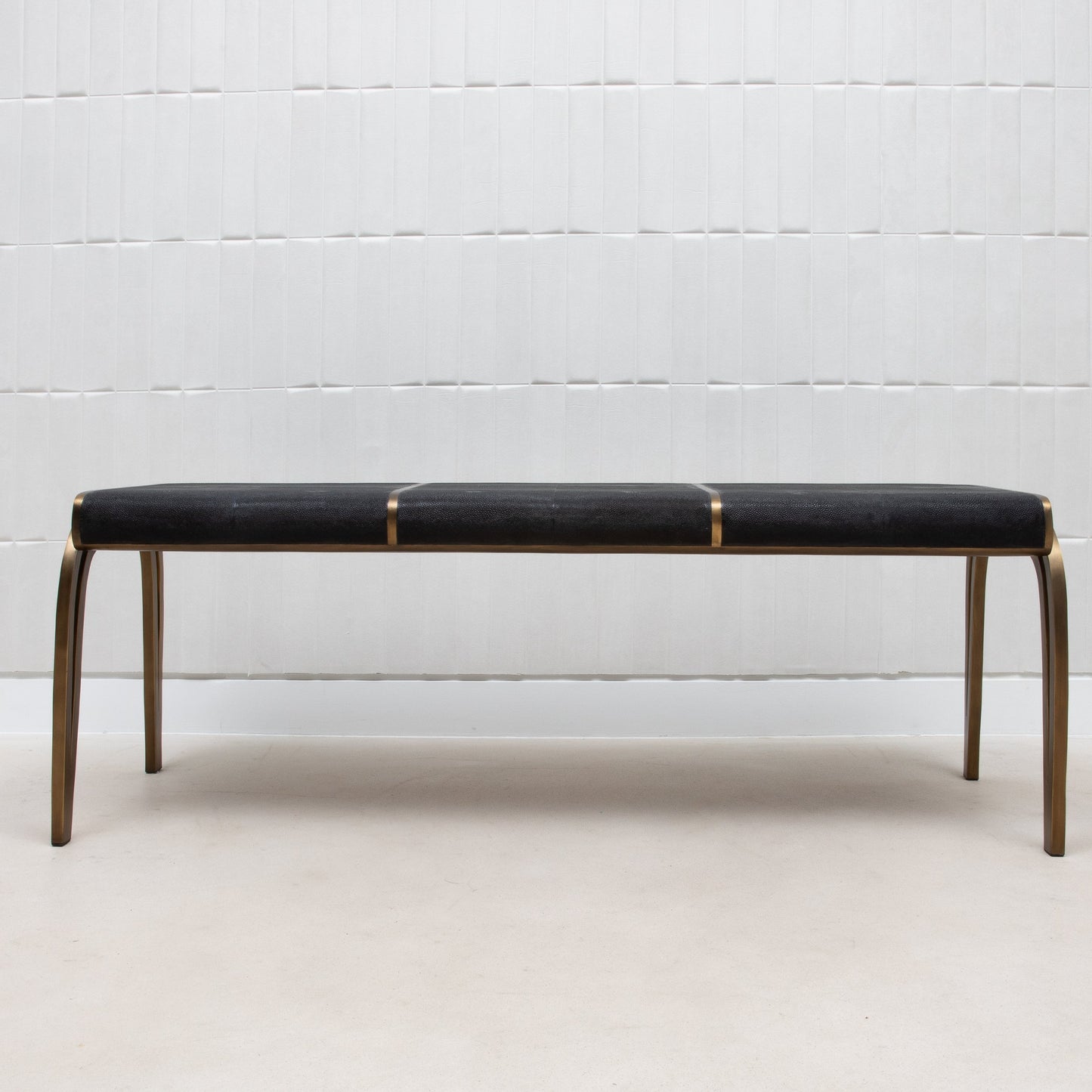 Victoria Bench in Black Shagreen with Brass by R&Y Augousti