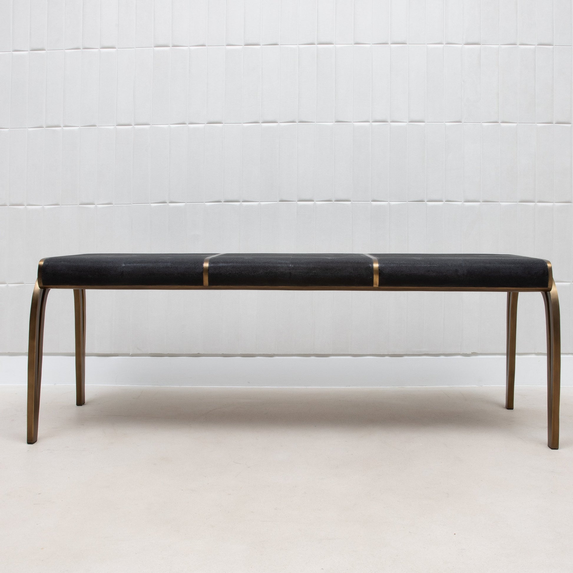 Victoria Bench in Black Shagreen with Brass by R&Y Augousti