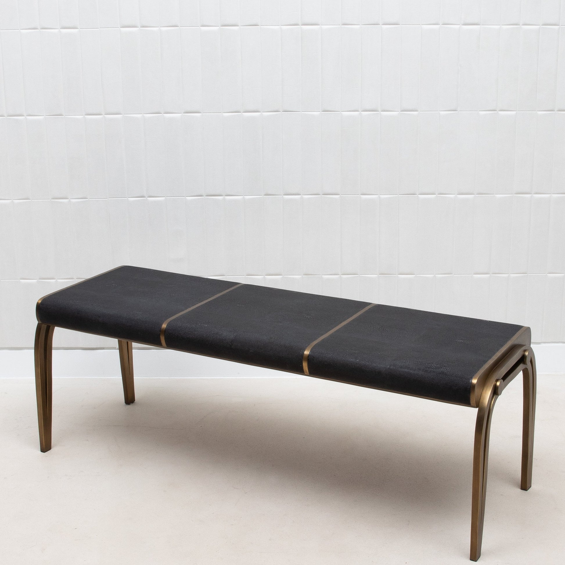Victoria Bench in Black Shagreen with Brass by R&Y Augousti