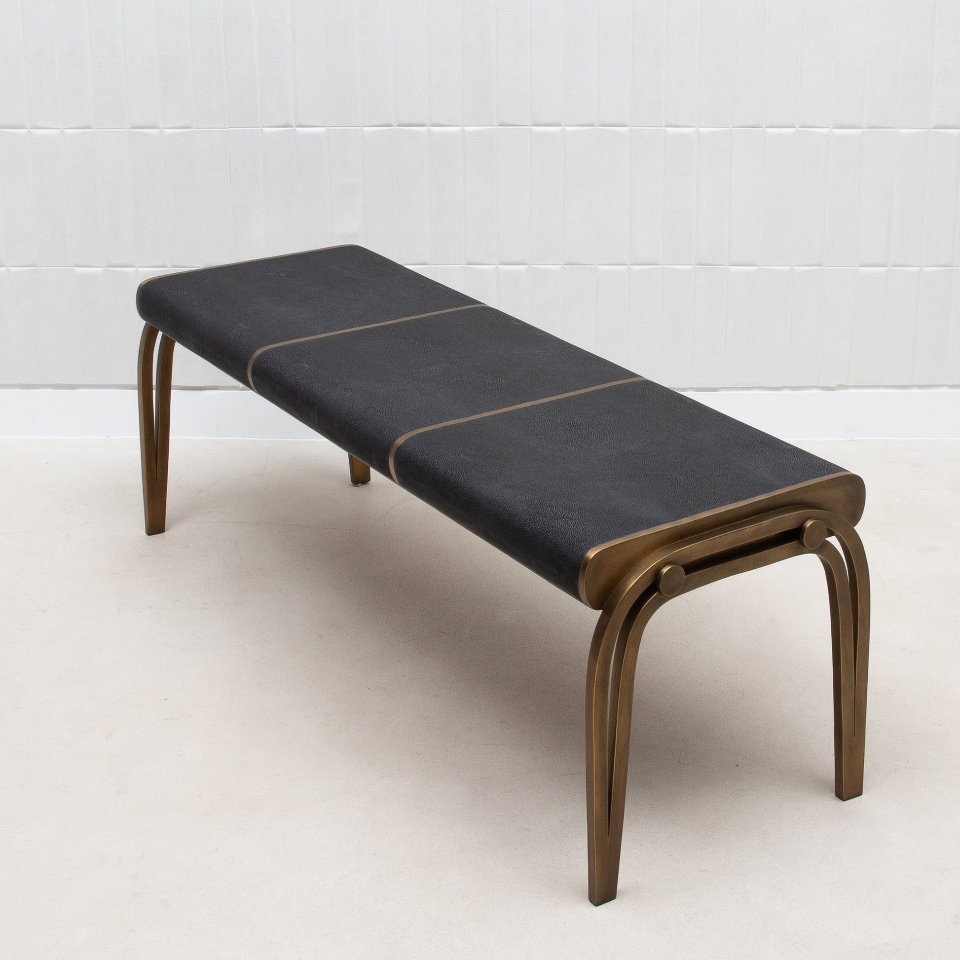 Victoria Bench in Black Shagreen with Brass by R&Y Augousti