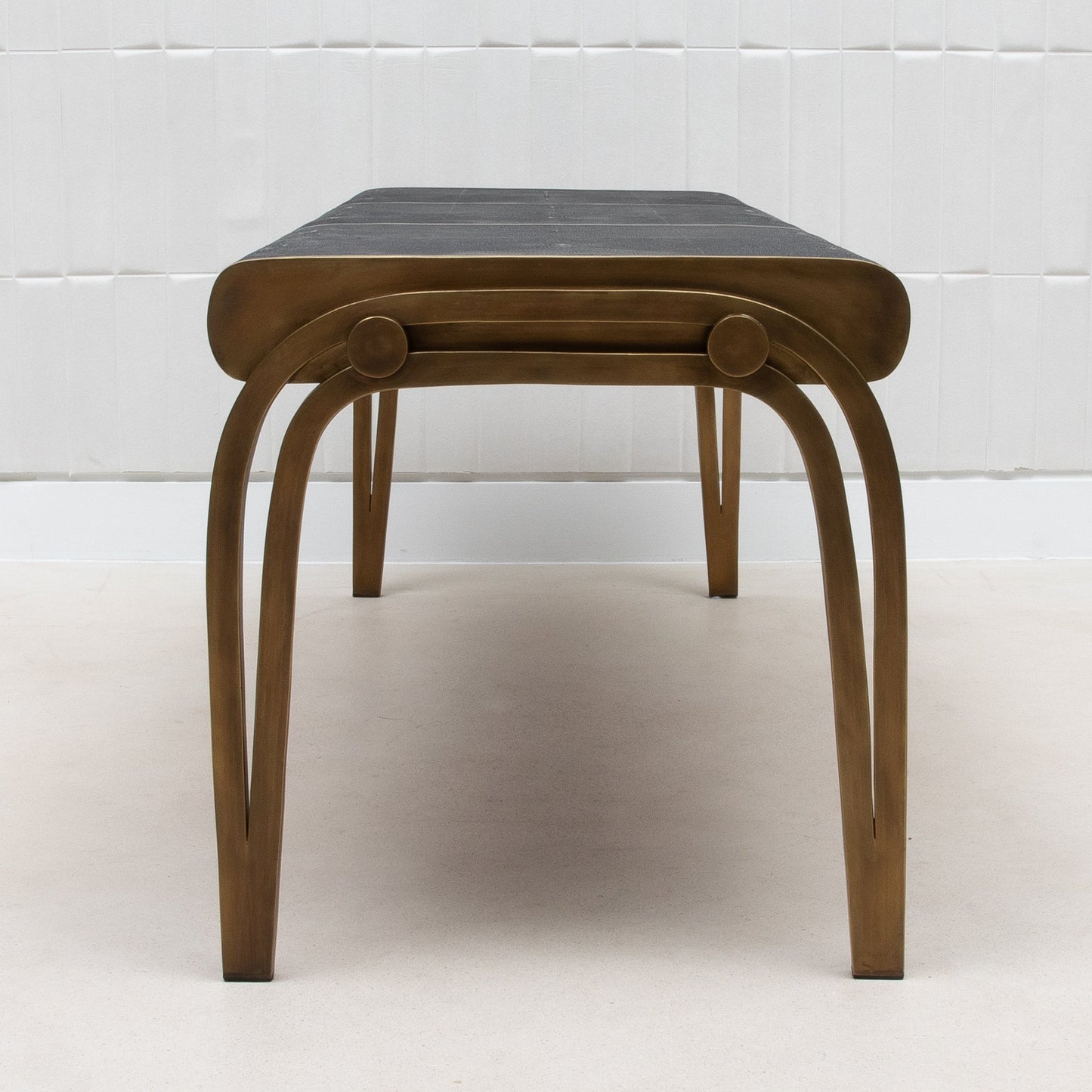 Victoria Bench in Black Shagreen with Brass by R&Y Augousti