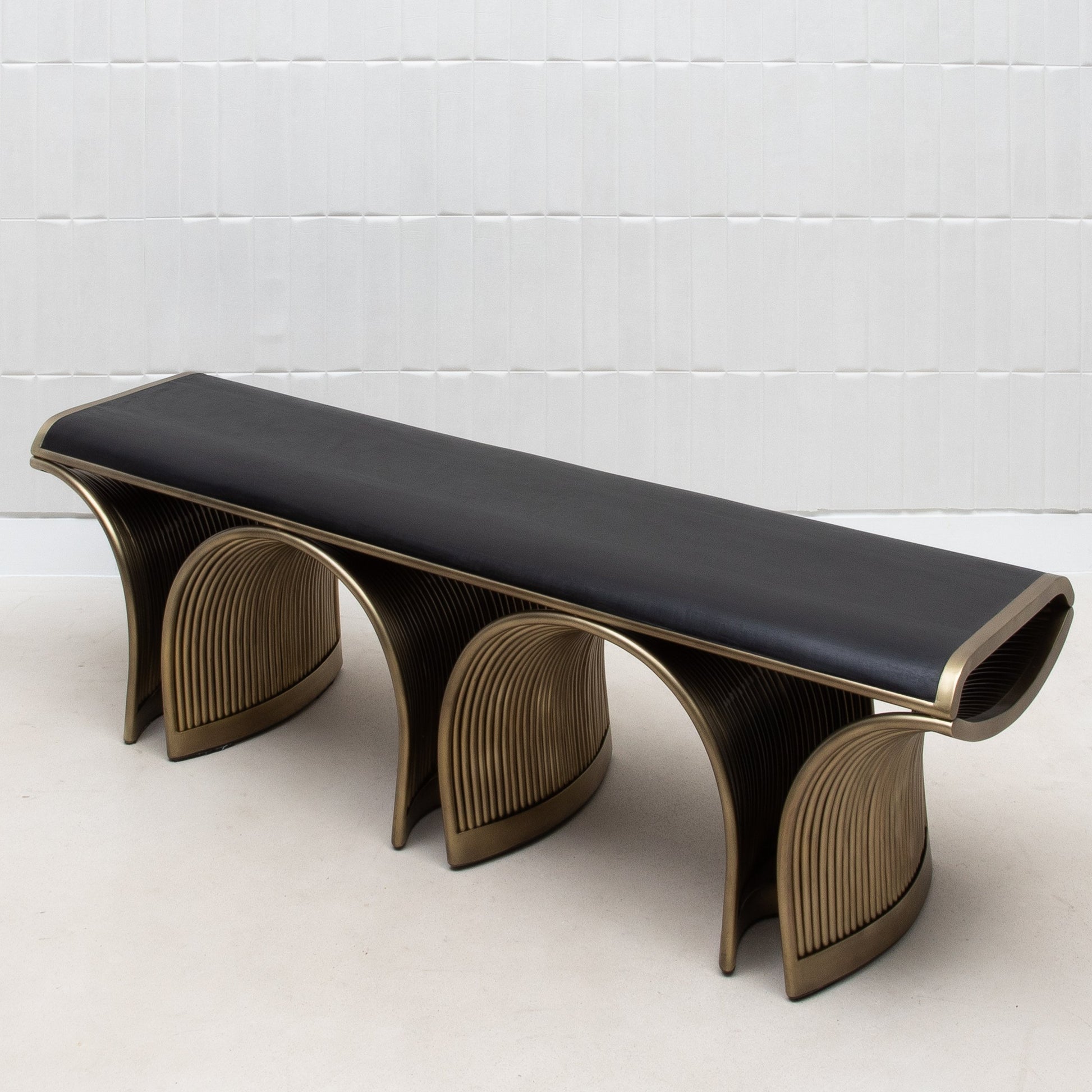 Nymphea Bench in Black Oak with Brass by R&Y Augousti