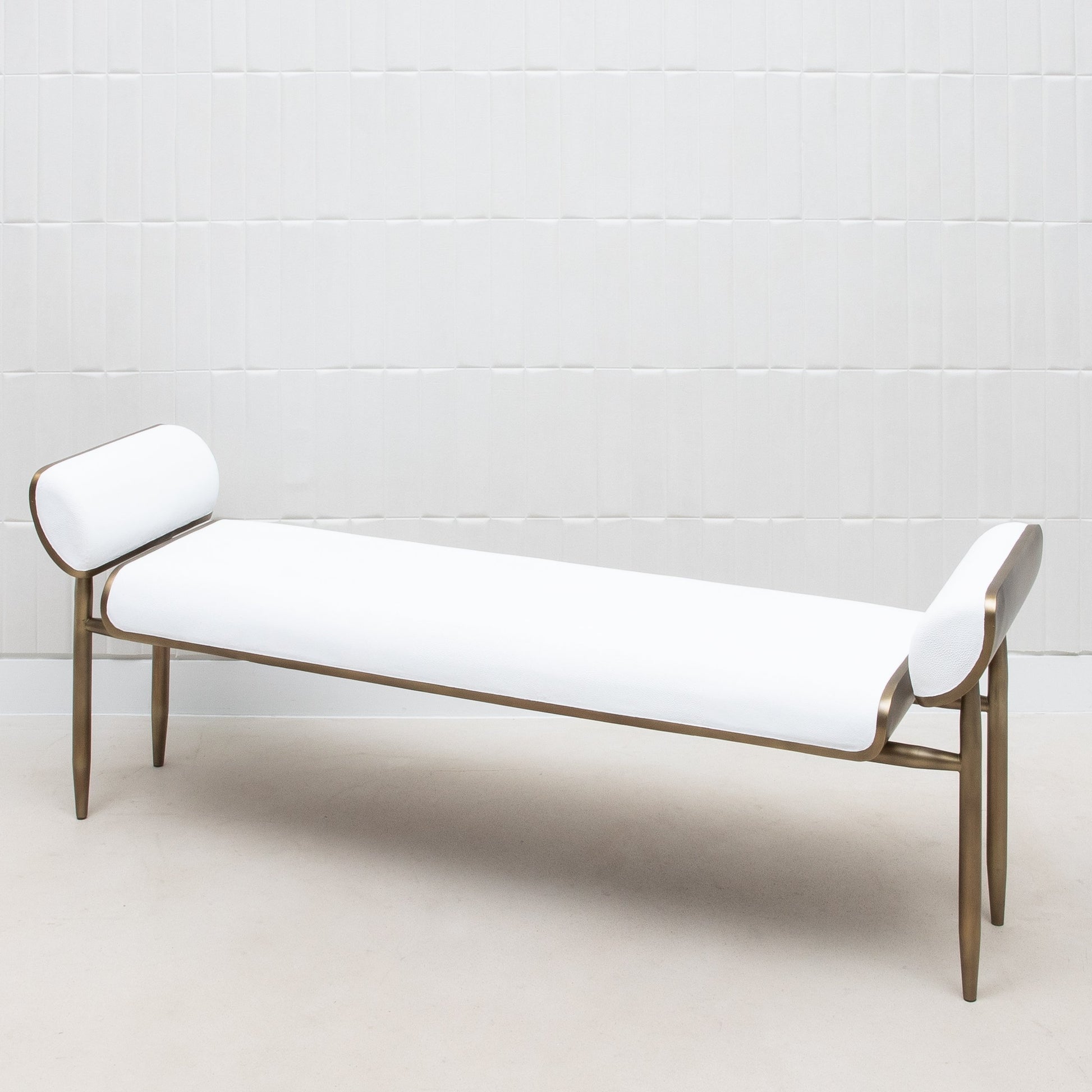 Dandy Day Bench in White Shagreen with Brass by Kifu Paris