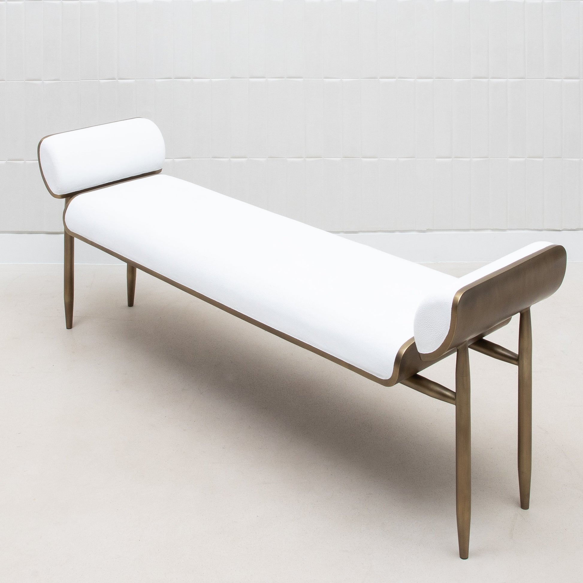 Dandy Day Bench in White Shagreen with Brass by Kifu Paris