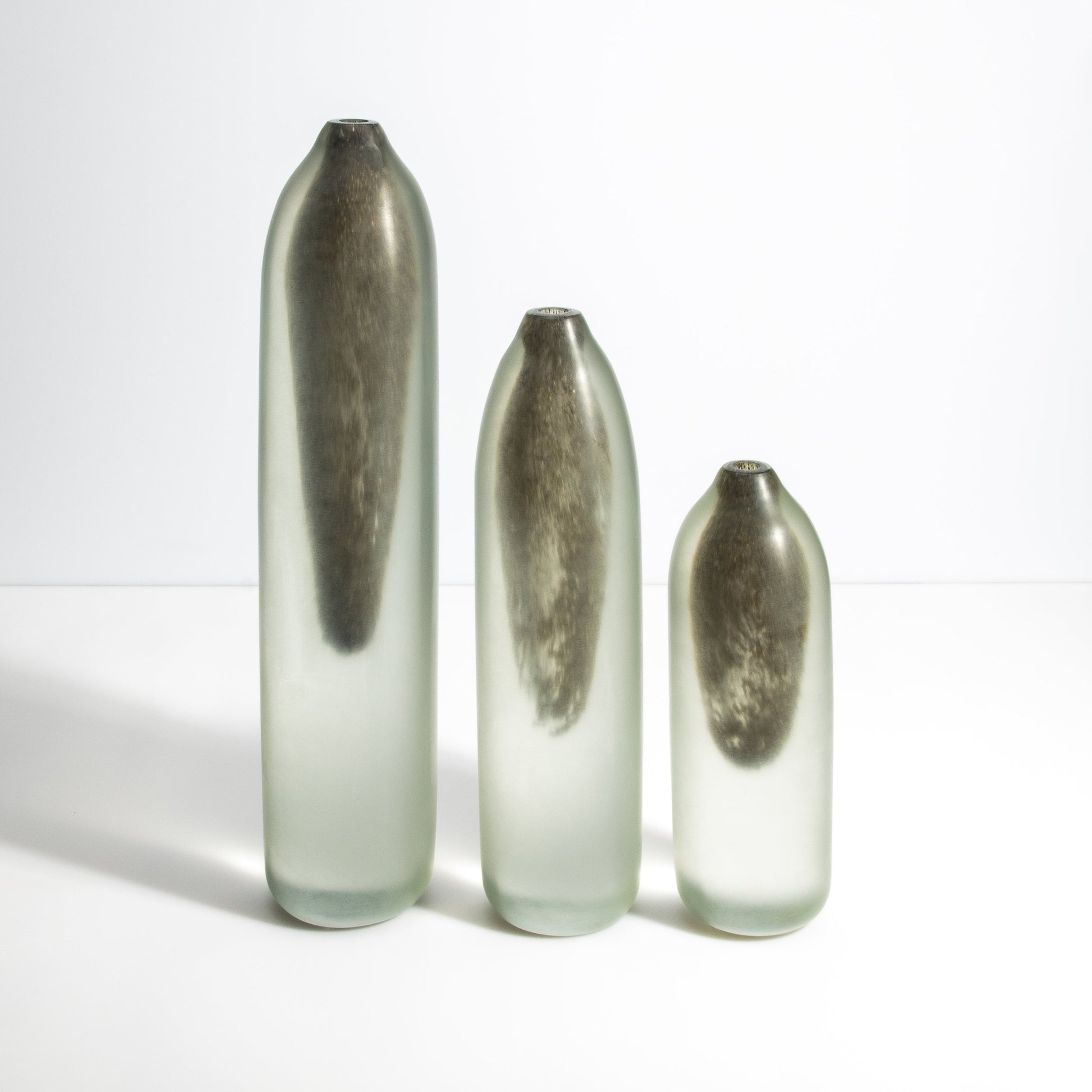 Set of 3 Murano Voda Vases / Bottles in Frosted Gold