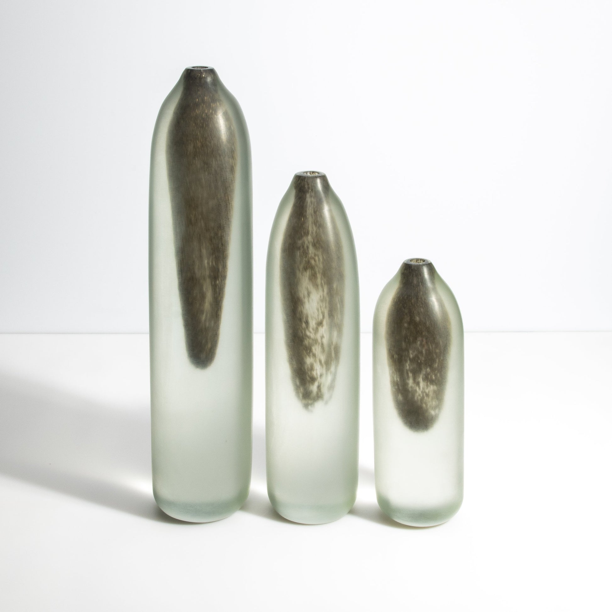 Set of 3 Murano Voda Vases / Bottles in Frosted Gold