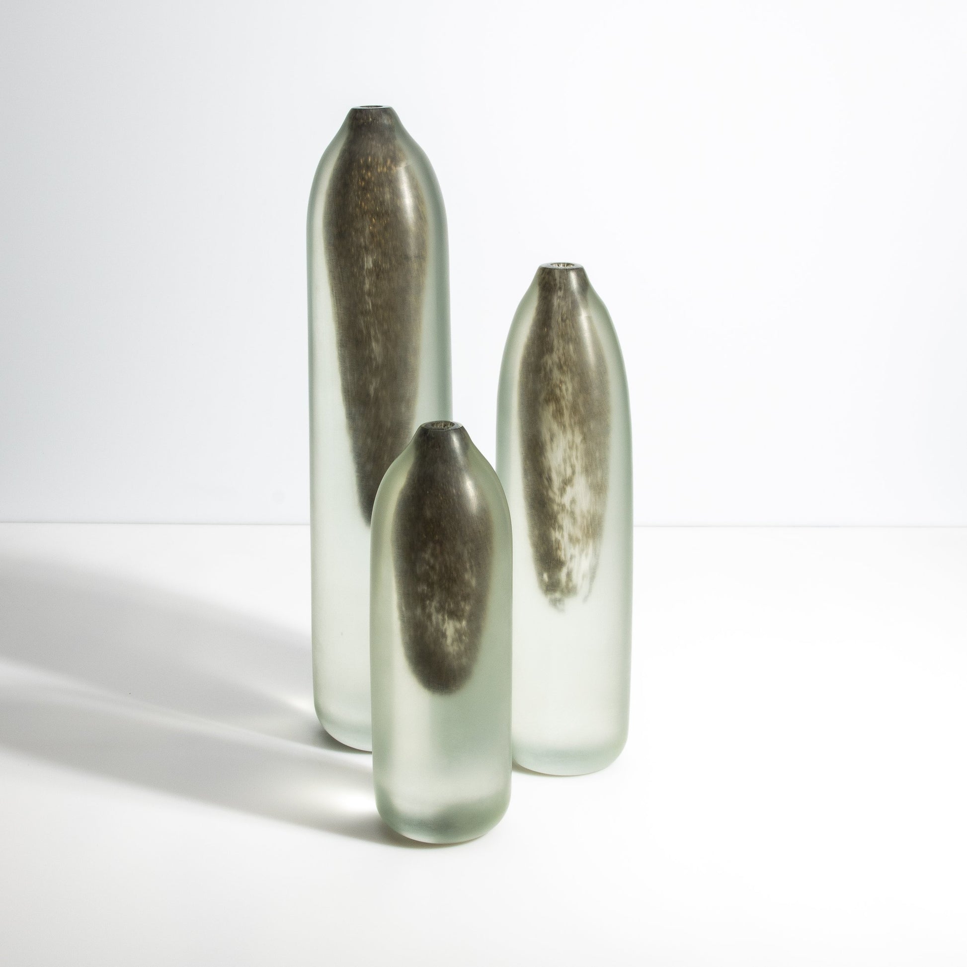 Set of 3 Murano Voda Vases / Bottles in Frosted Gold