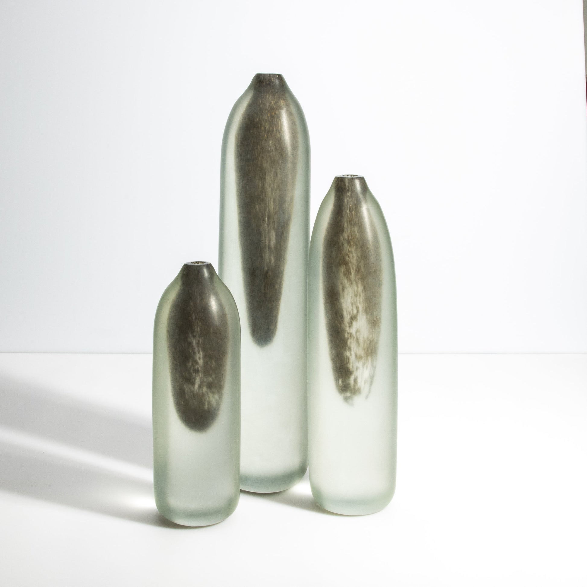 Set of 3 Murano Voda Vases / Bottles in Frosted Gold