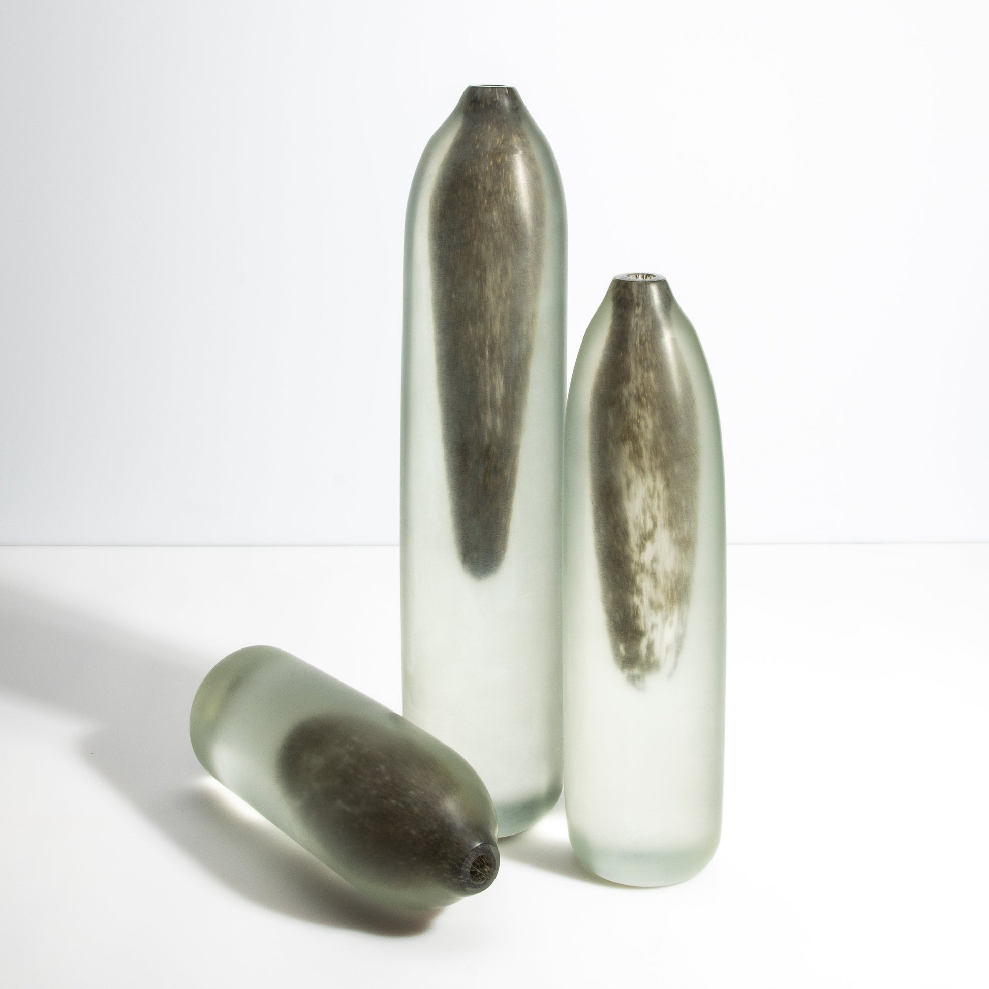 Set of 3 Murano Voda Vases / Bottles in Frosted Gold