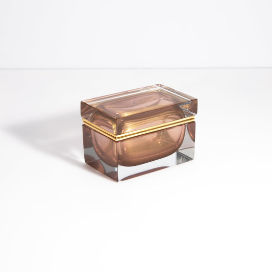 Murano Box with Brass Fittings in Amethyst 24-Karat Gold Flecks