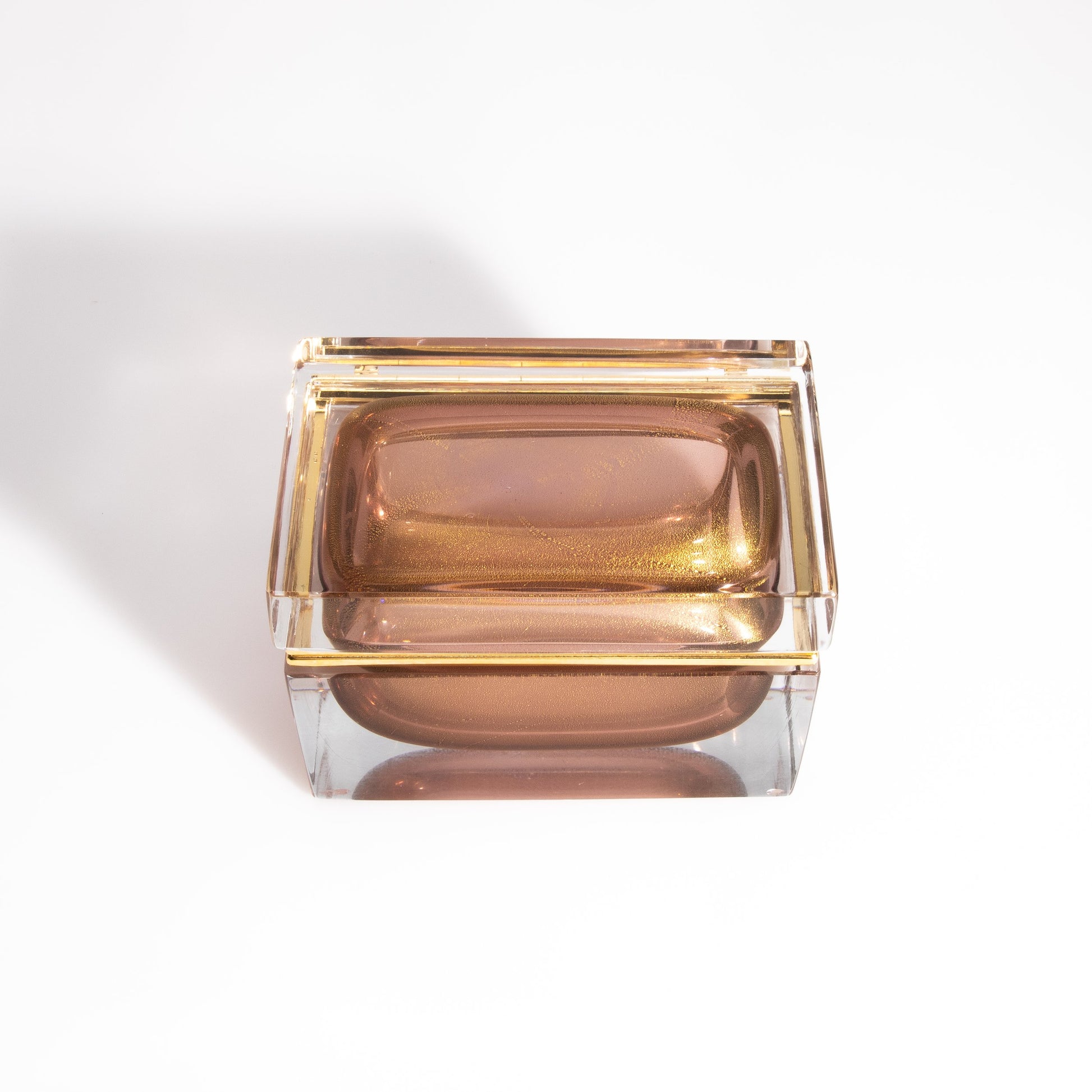 Murano Box with Brass Fittings in Amethyst 24-Karat Gold Flecks