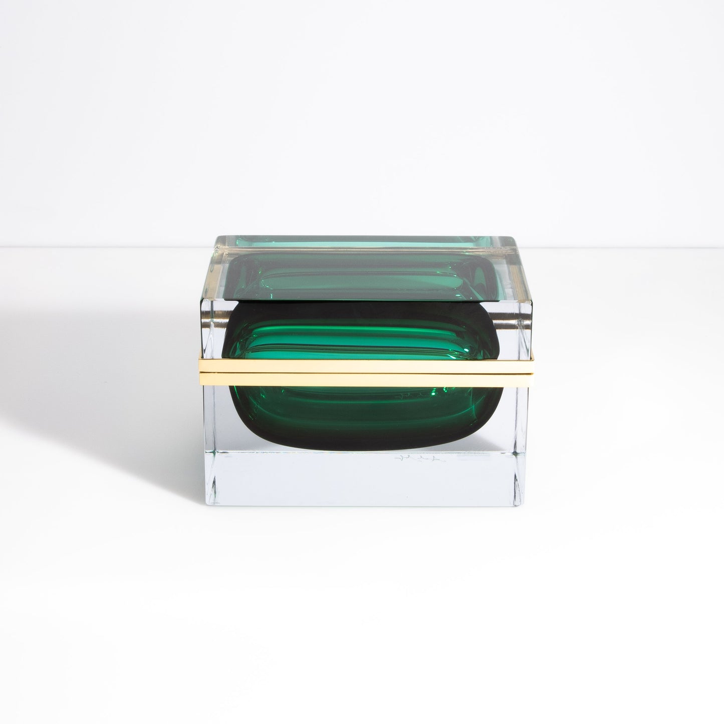 Murano Box with Brass Fittings in Emerald Green