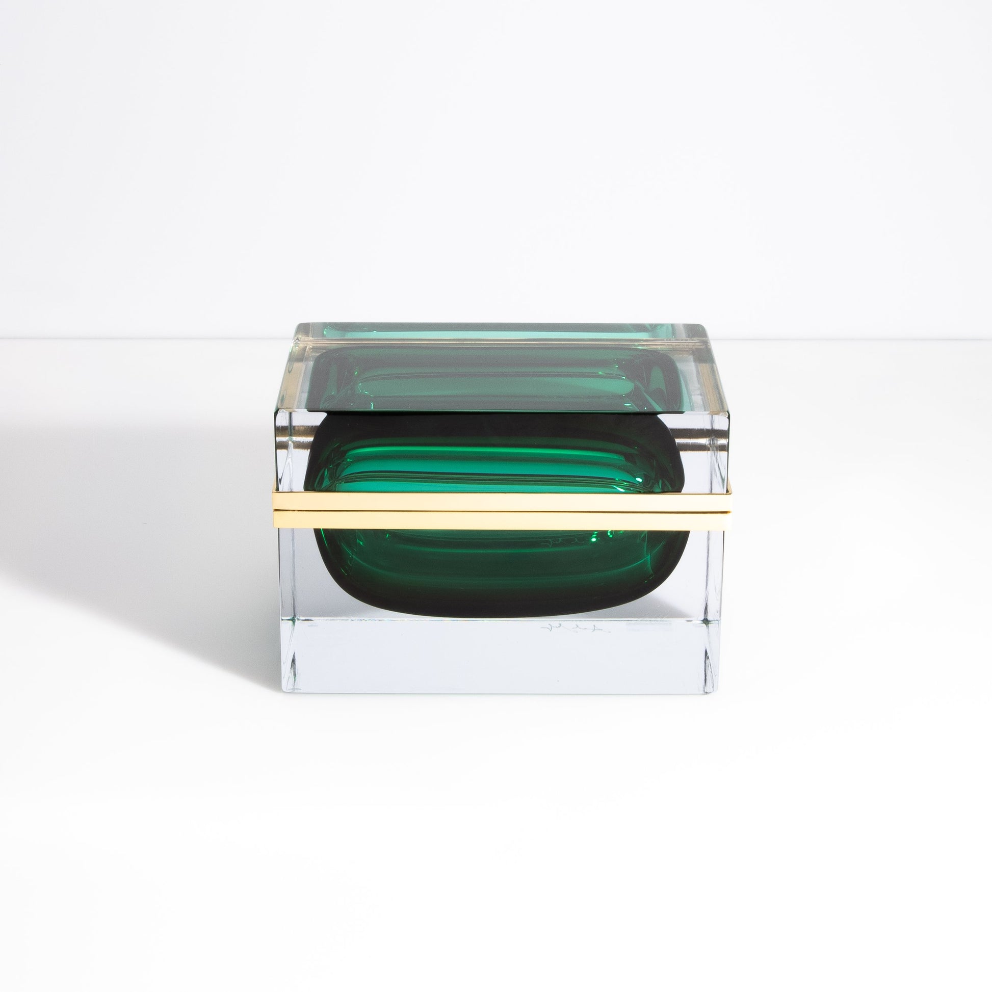 Murano Box with Brass Fittings in Emerald Green