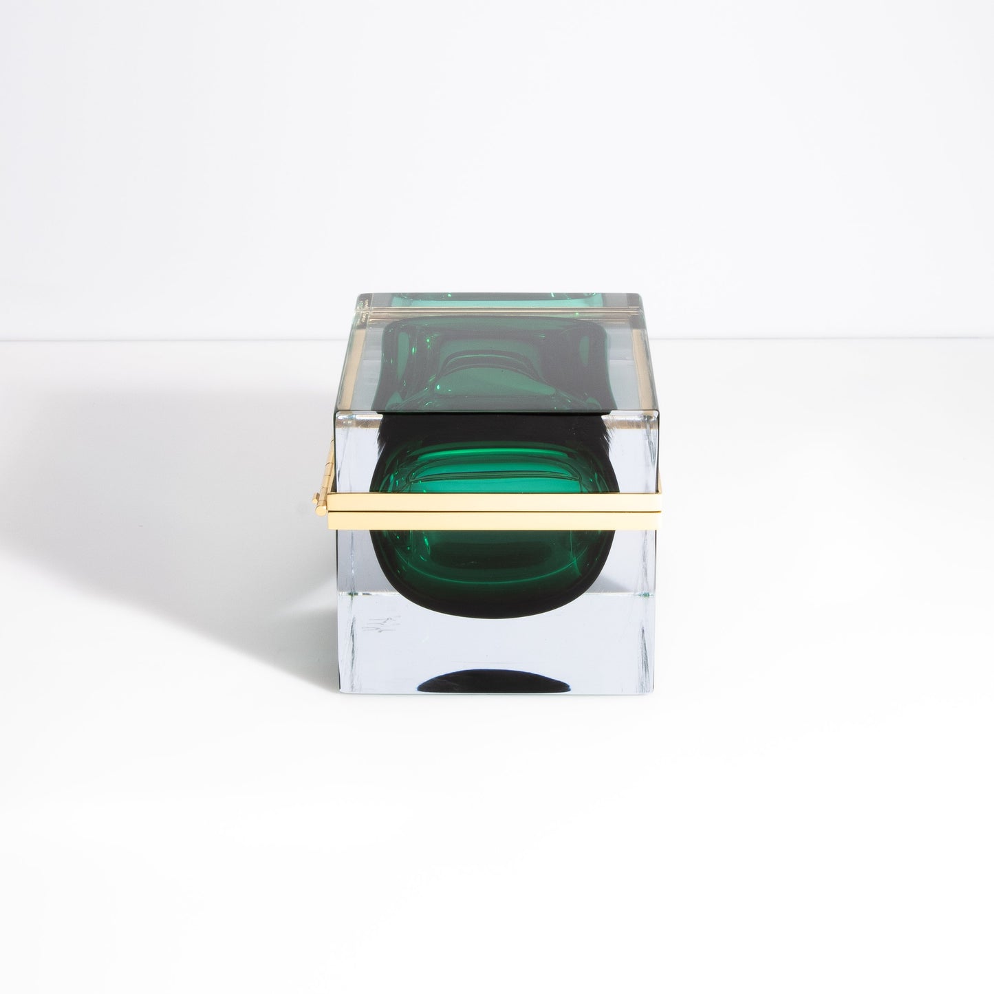Murano Box with Brass Fittings in Emerald Green