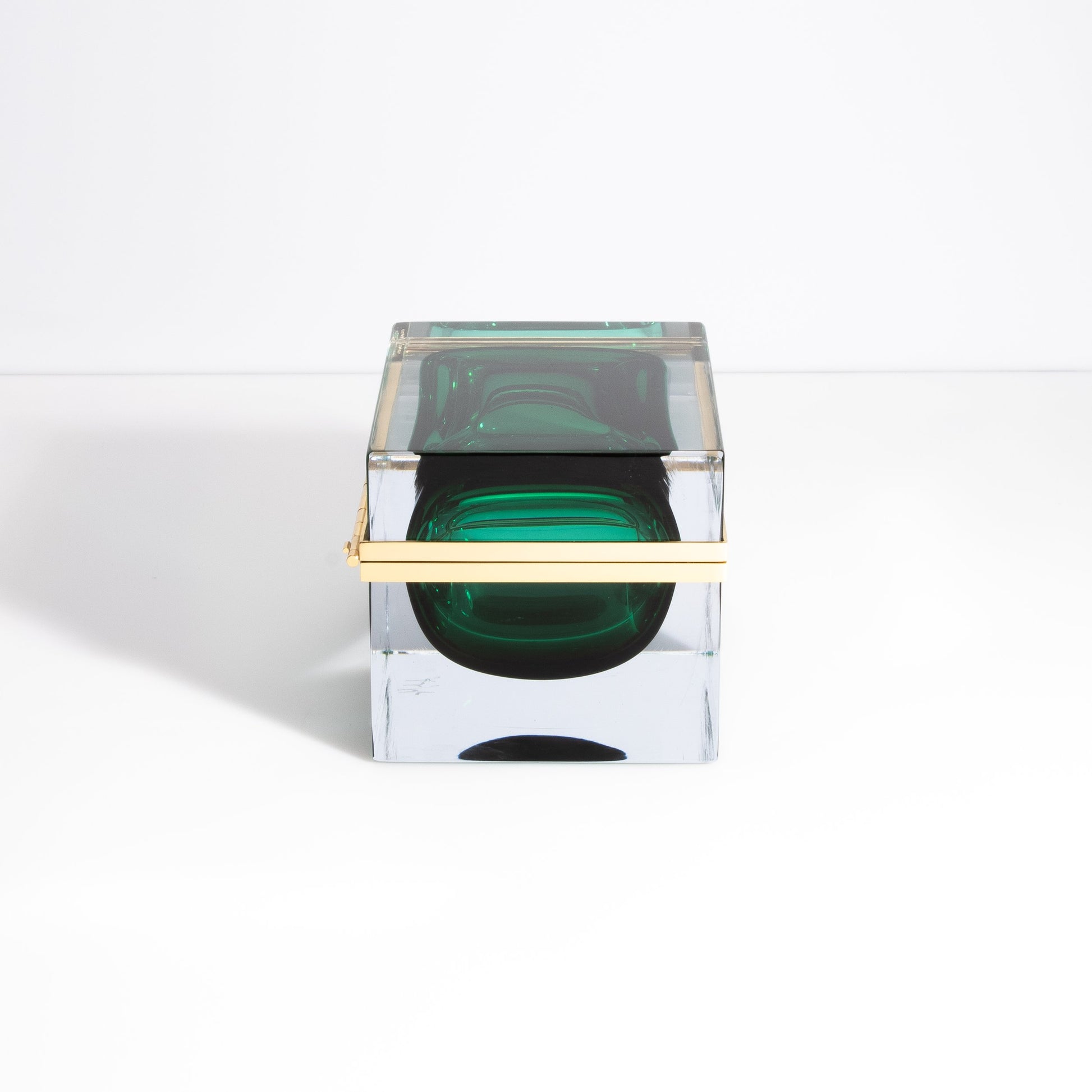Murano Box with Brass Fittings in Emerald Green