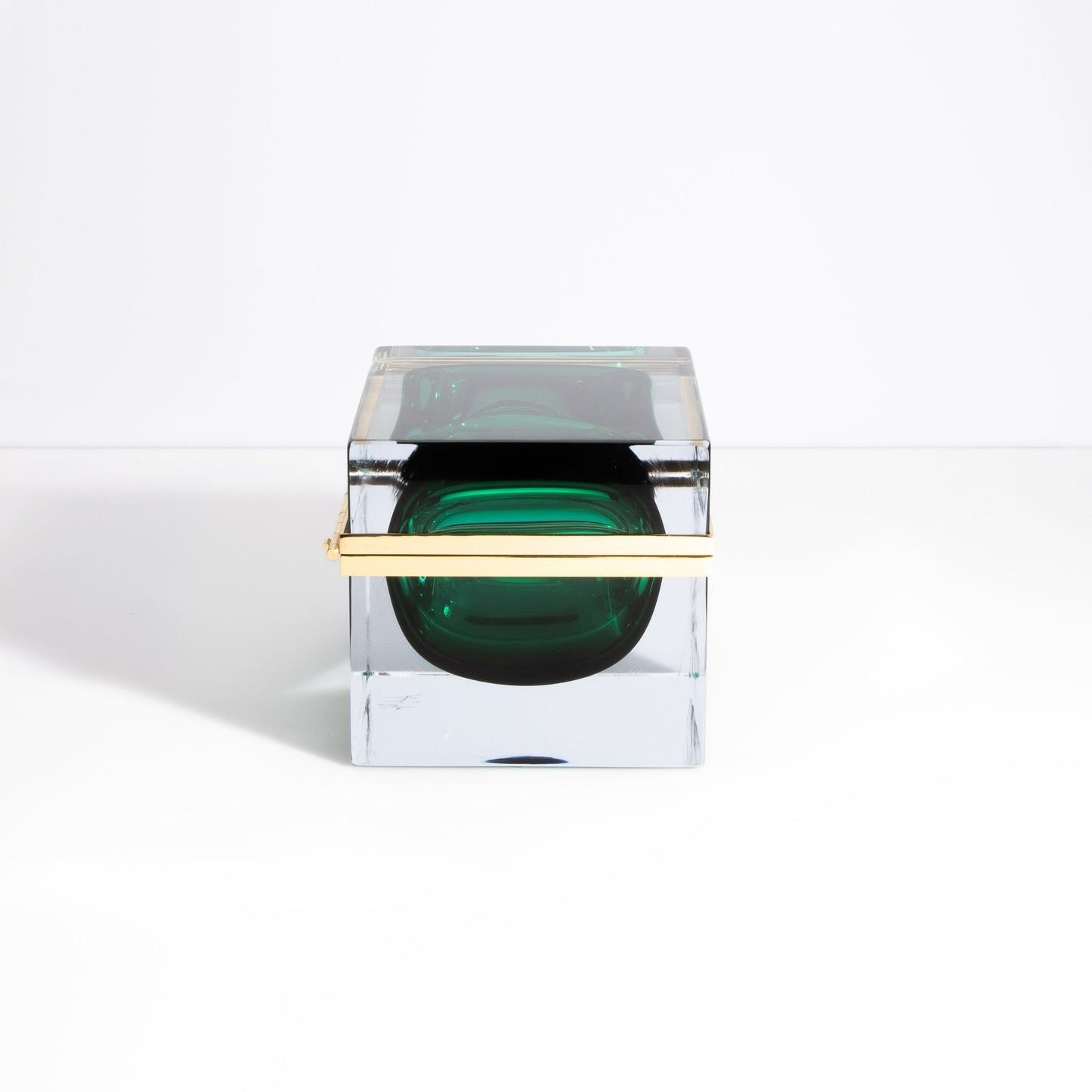 Murano Box with Brass Fittings in Emerald Green