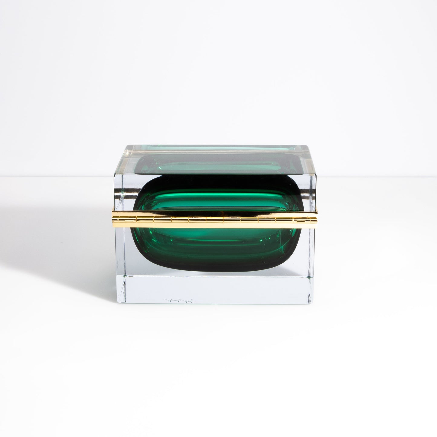 Murano Box with Brass Fittings in Emerald Green