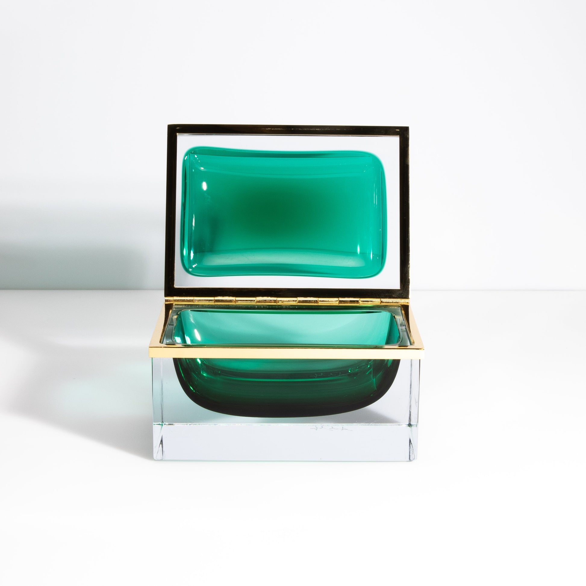 Murano Box with Brass Fittings in Emerald Green