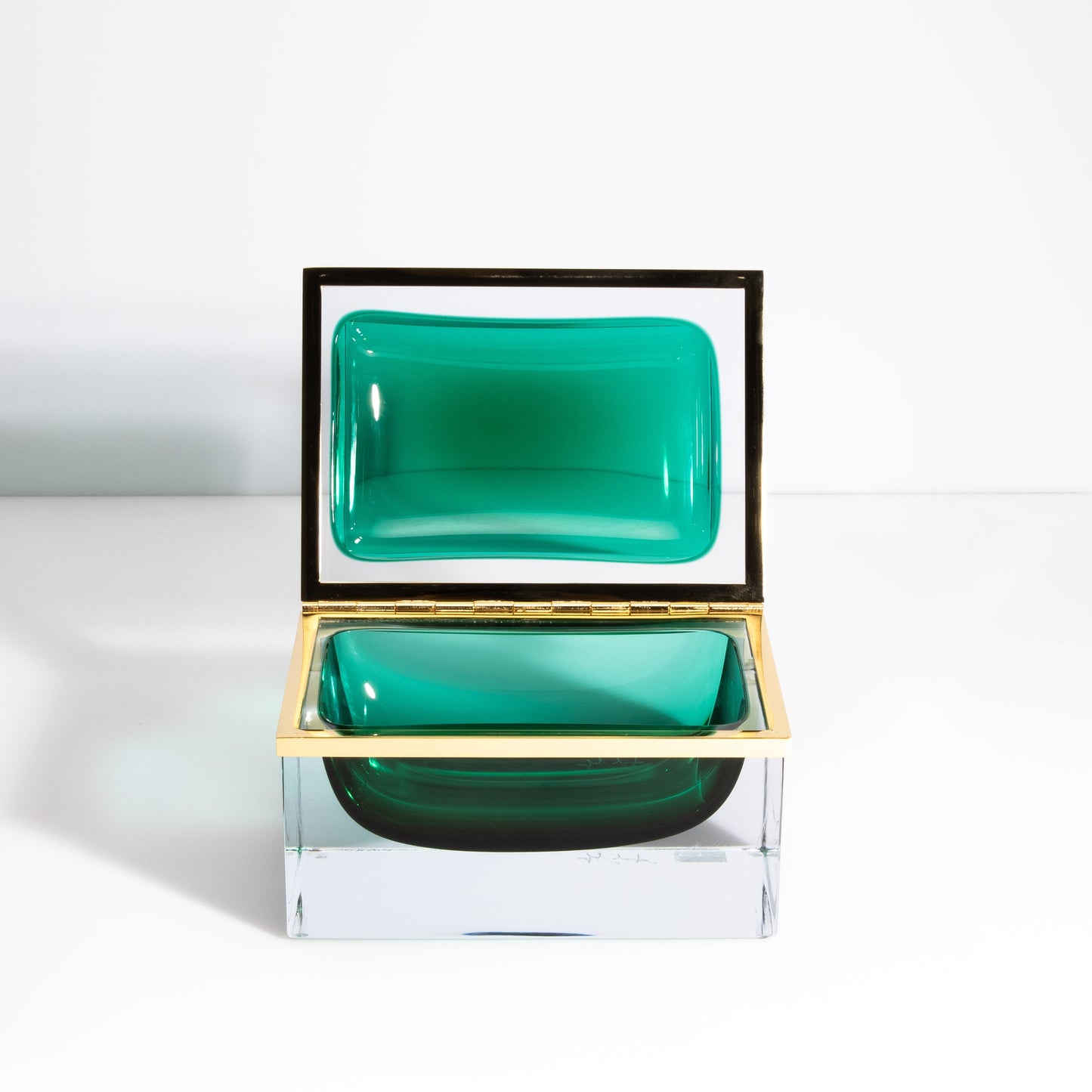 Murano Box with Brass Fittings in Emerald Green