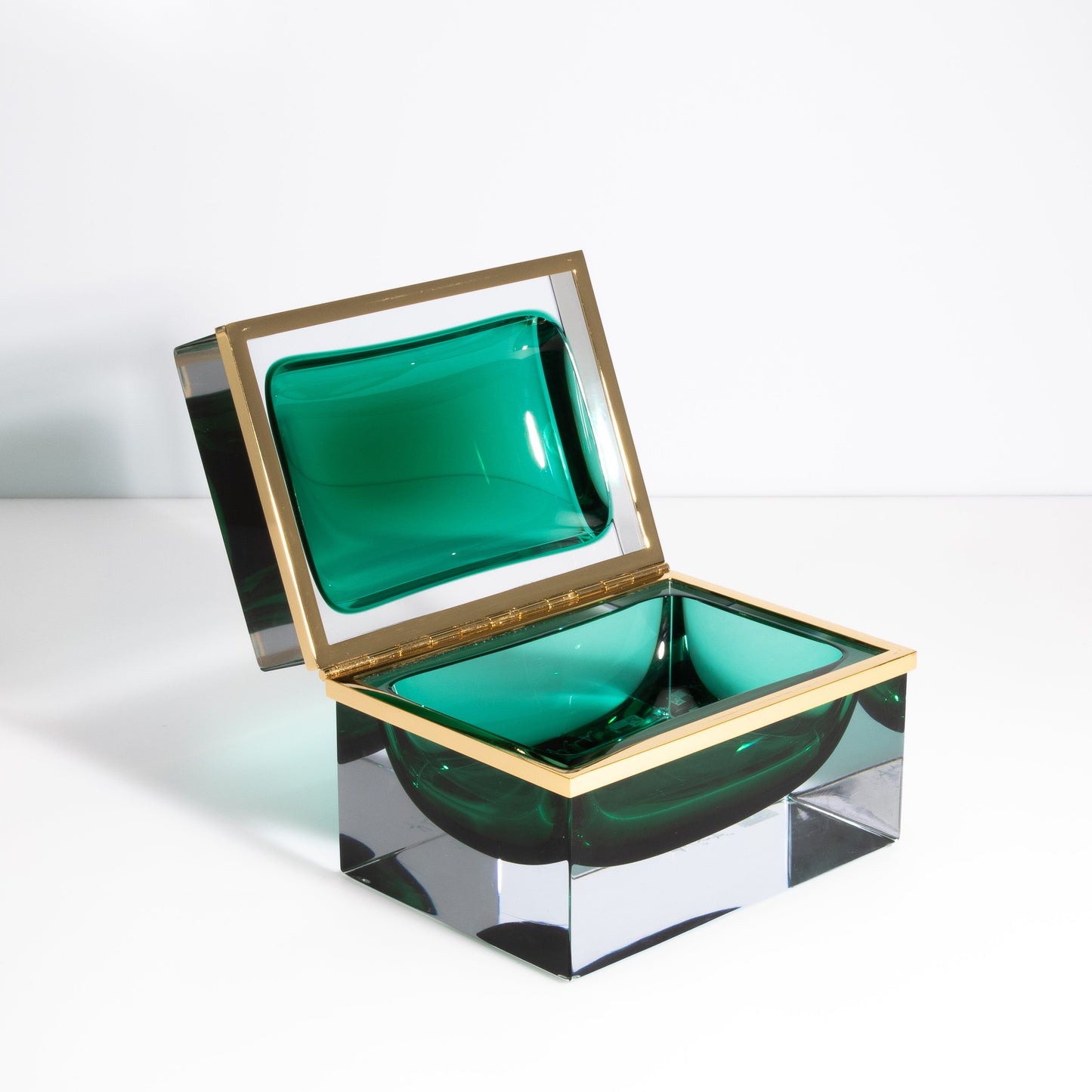 Murano Box with Brass Fittings in Emerald Green