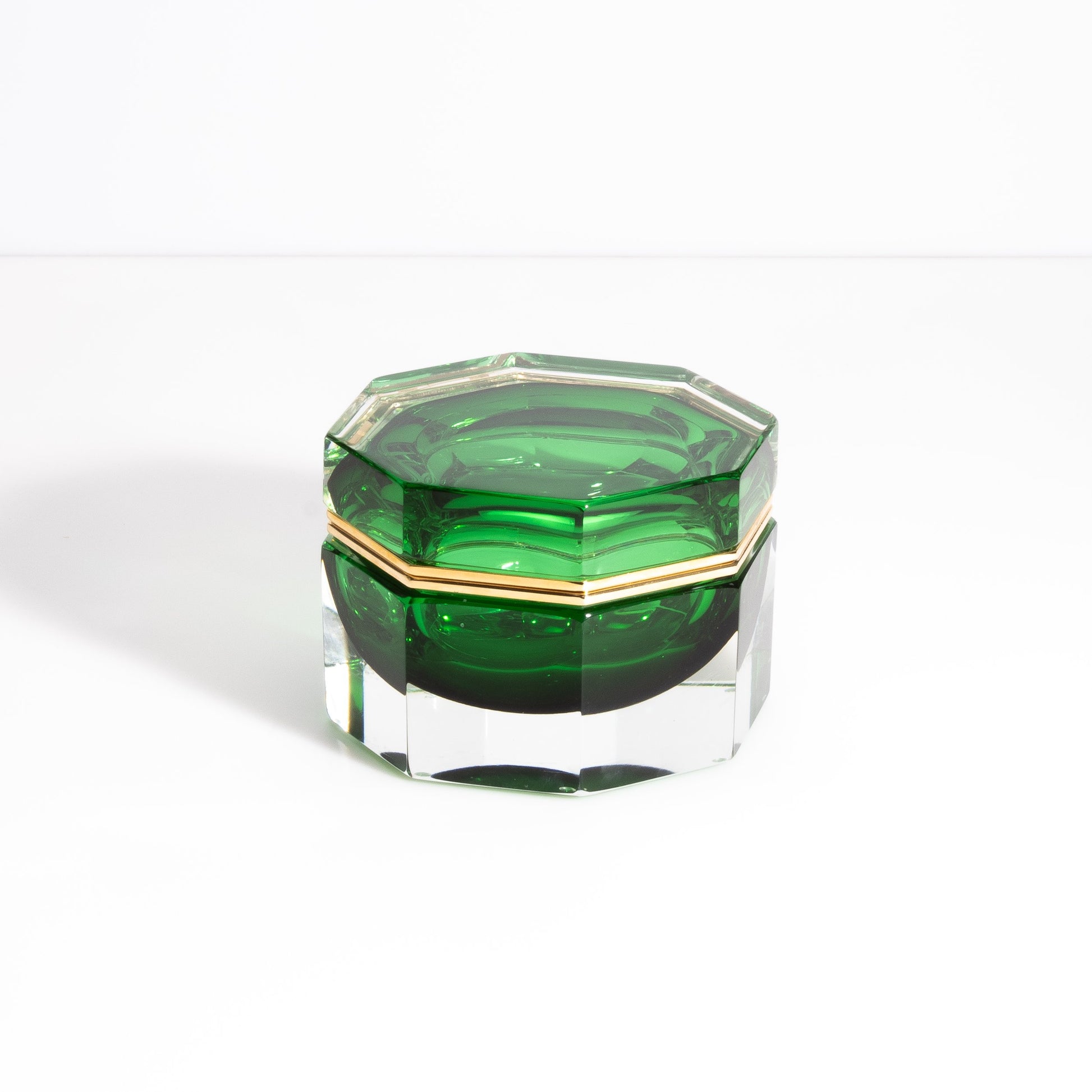Murano Box Octagonal with Brass Fittings in Emerald Green