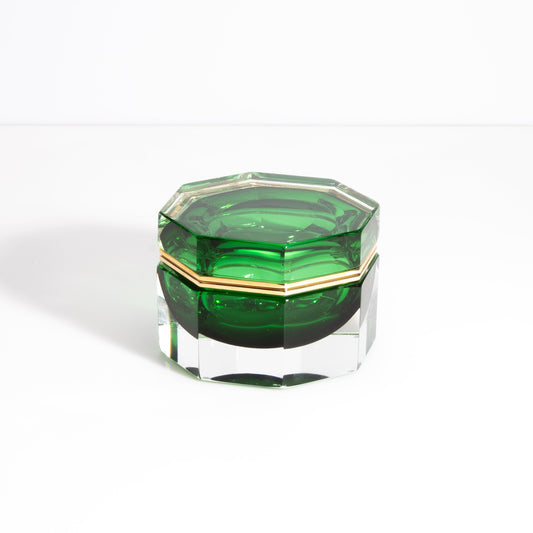 Murano Box Octagonal with Brass Fittings in Emerald Green
