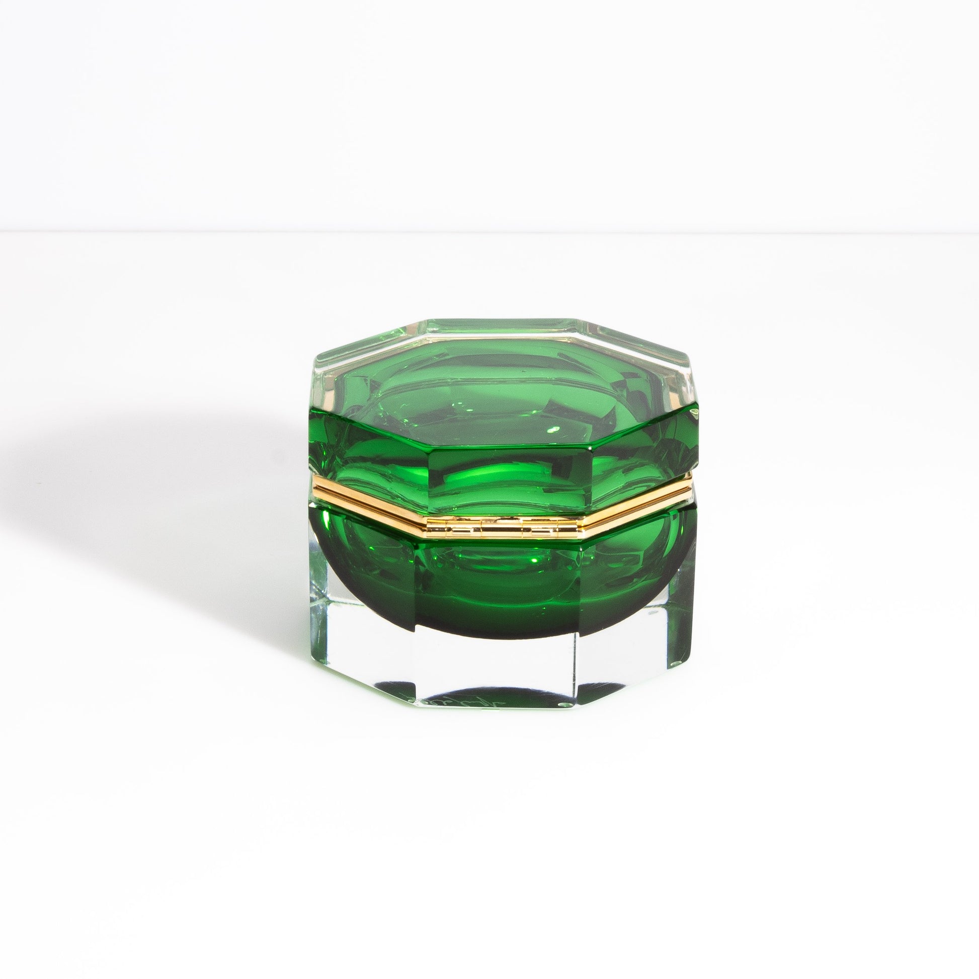 Murano Box Octagonal with Brass Fittings in Emerald Green