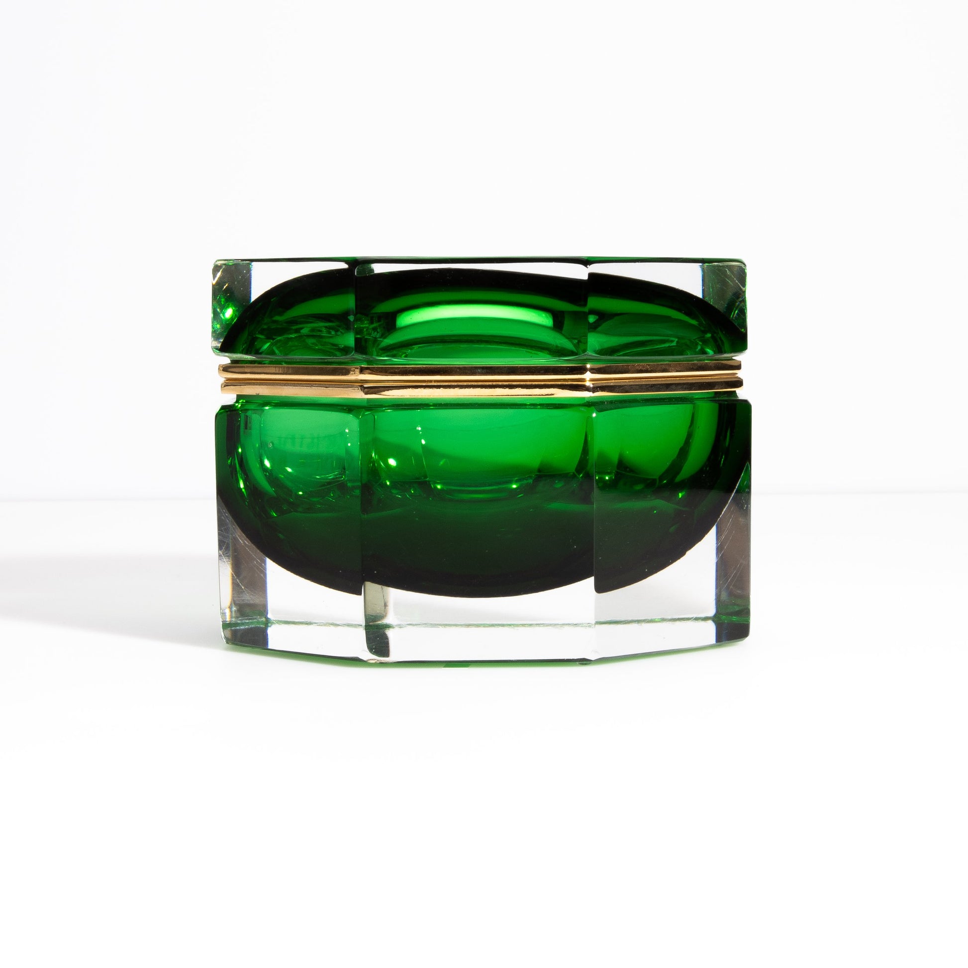 Murano Box Octagonal with Brass Fittings in Emerald Green