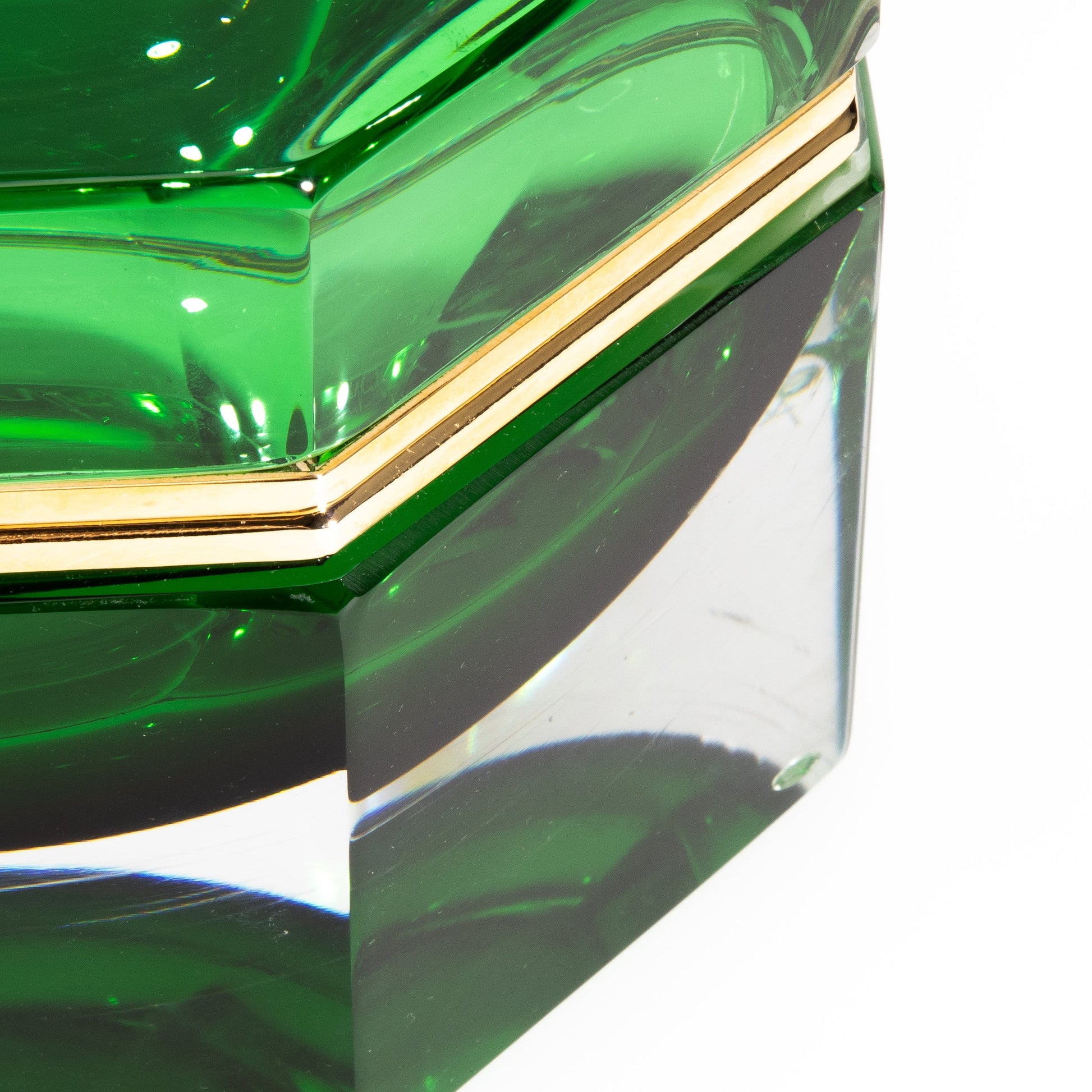 Murano Box Octagonal with Brass Fittings in Emerald Green