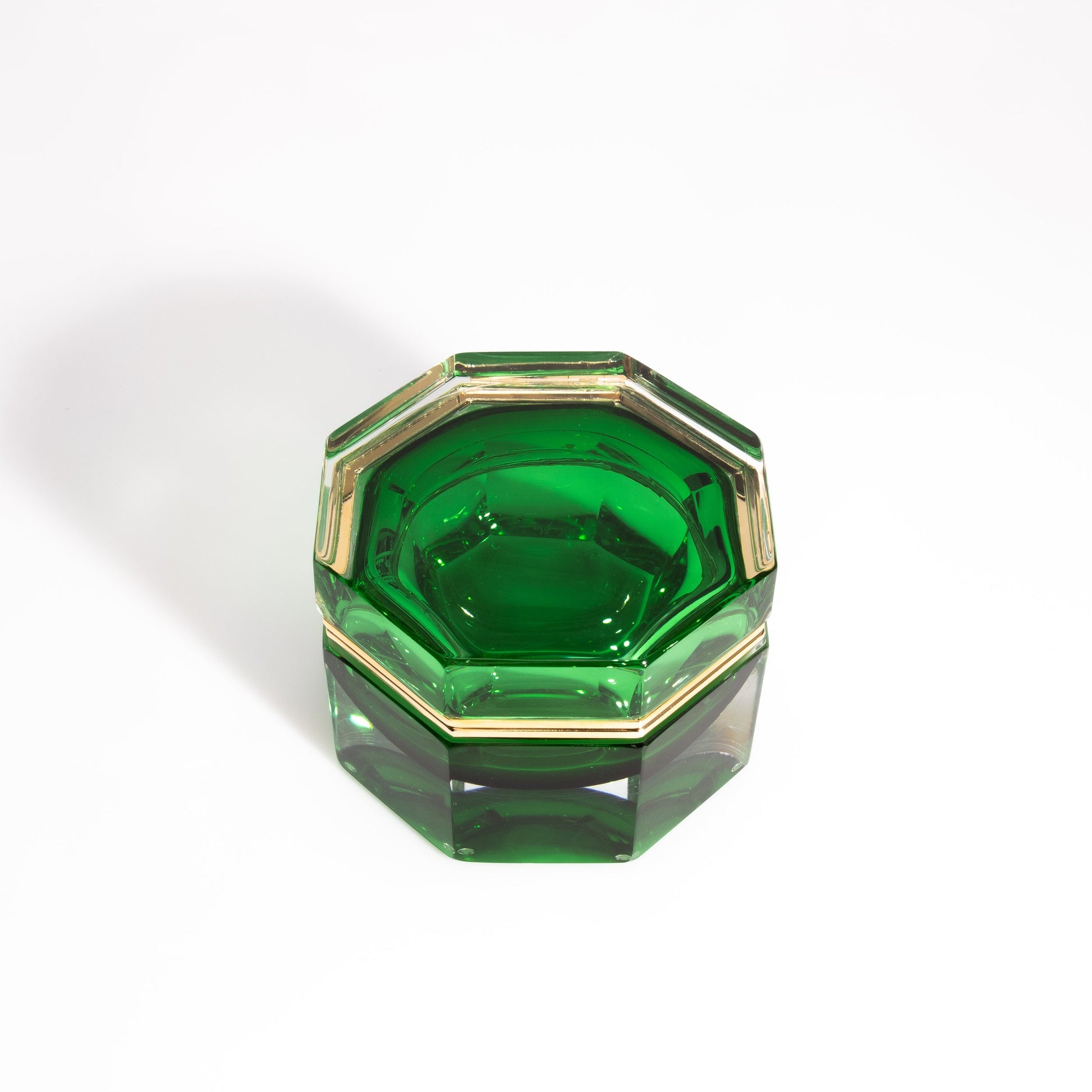 Murano Box Octagonal with Brass Fittings in Emerald Green
