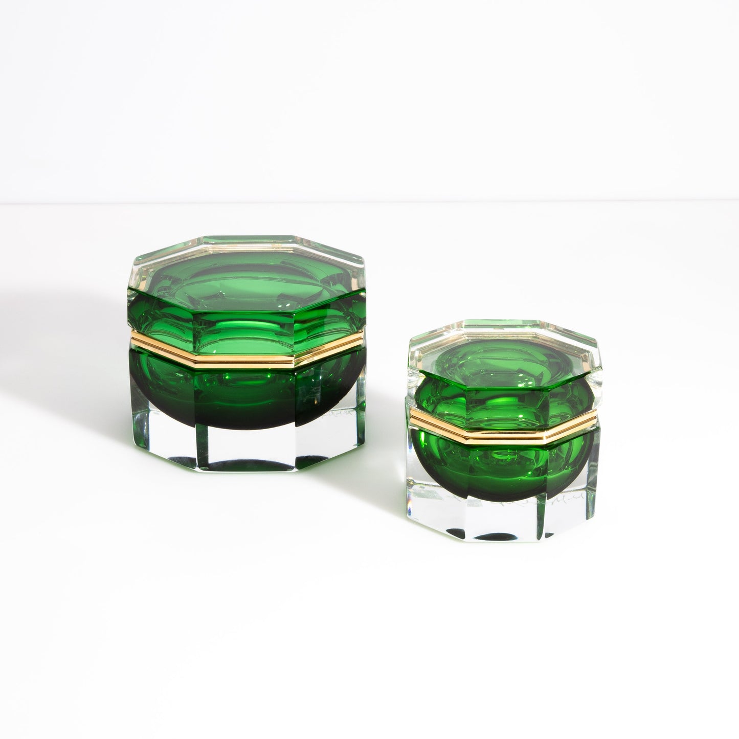 Murano Box Octagonal with Brass Fittings in Emerald Green