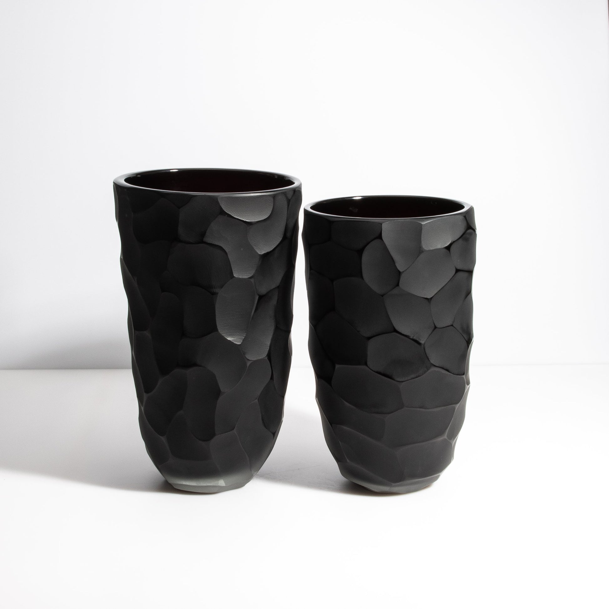 Set of 2 Murano Moon Vases in Jet Black