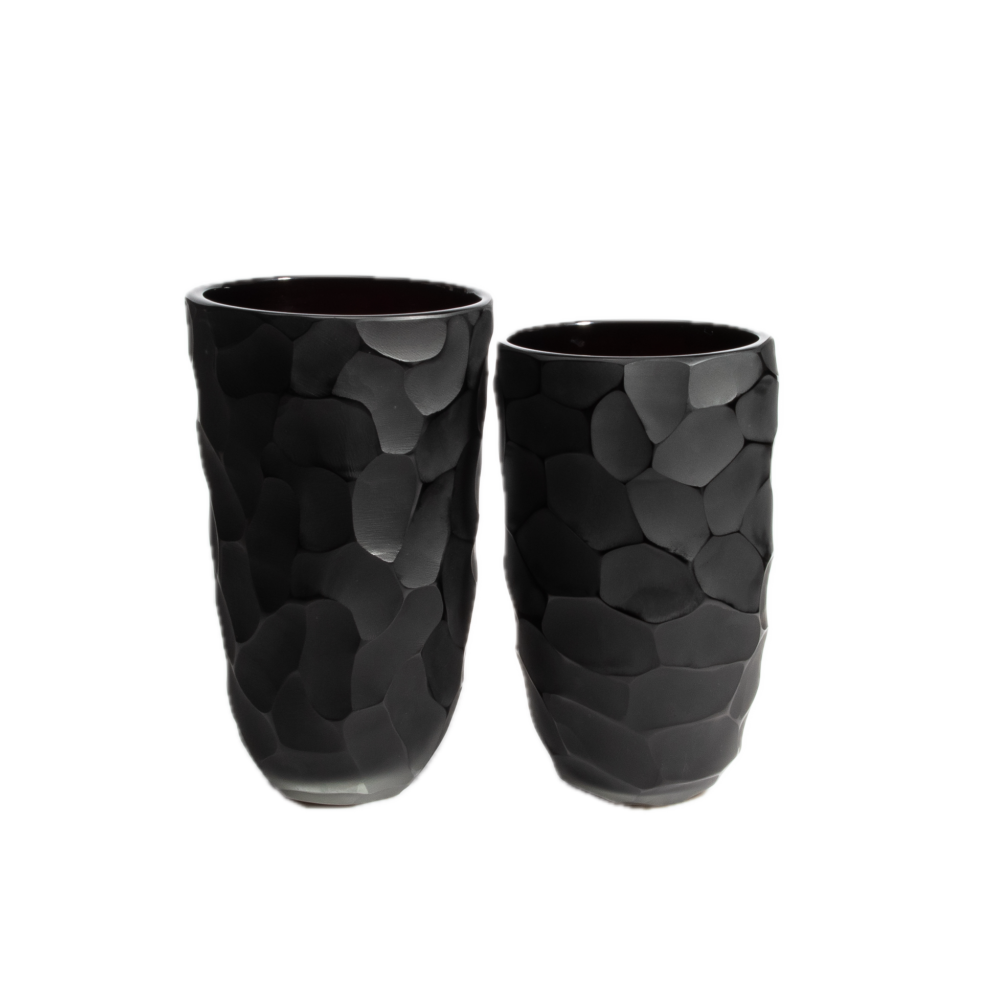 Set of 2 Murano Moon Vases in Jet Black