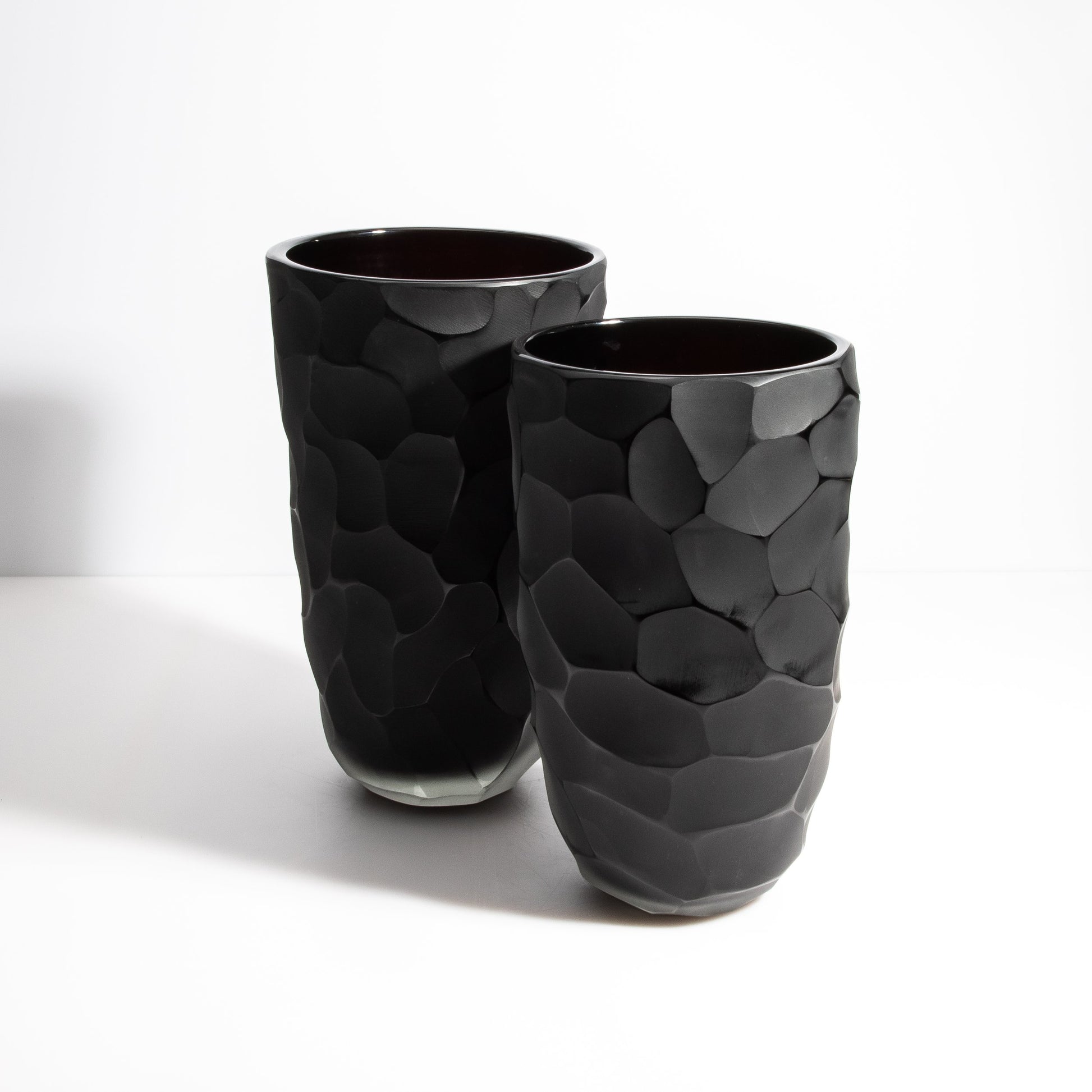 Set of 2 Murano Moon Vases in Jet Black