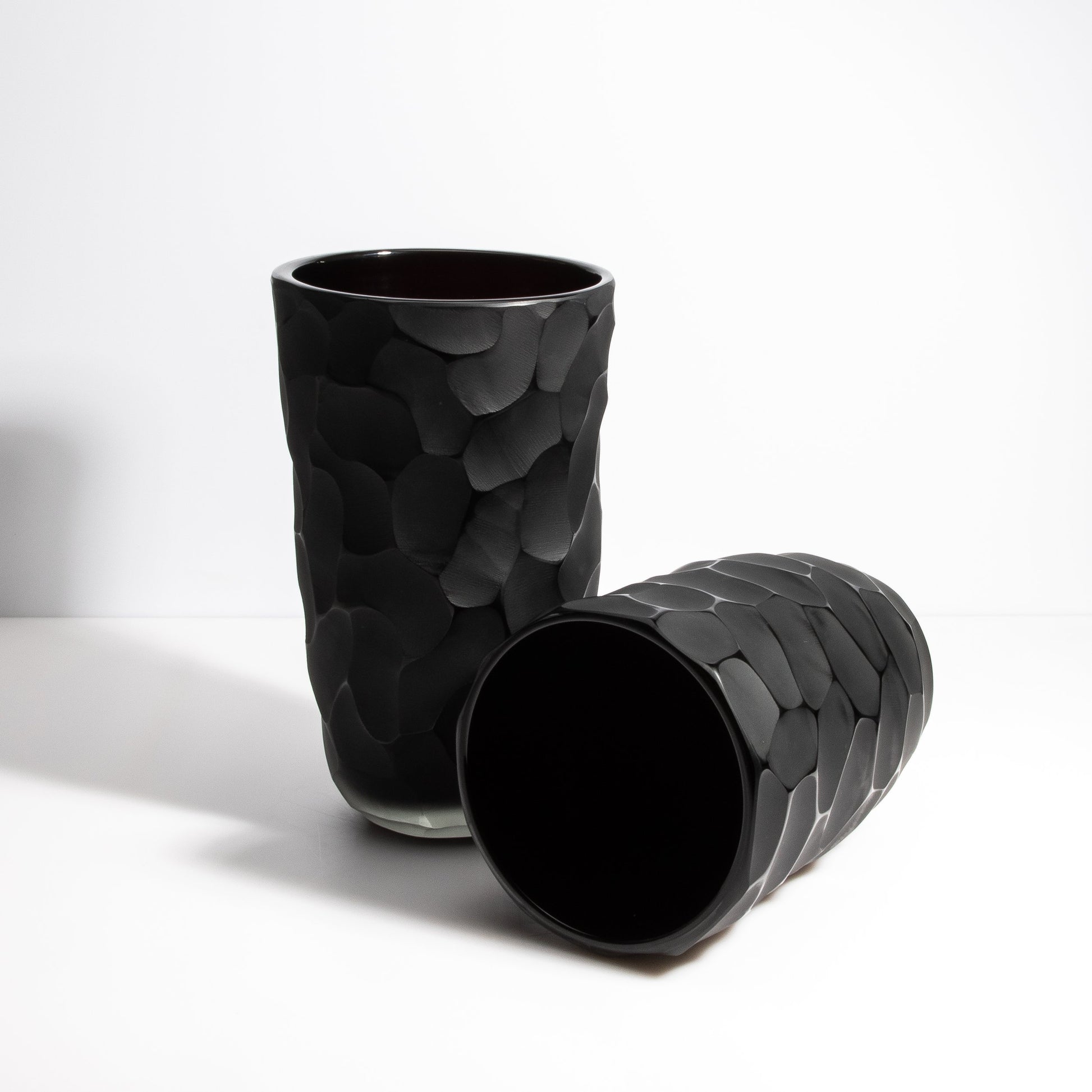 Set of 2 Murano Moon Vases in Jet Black