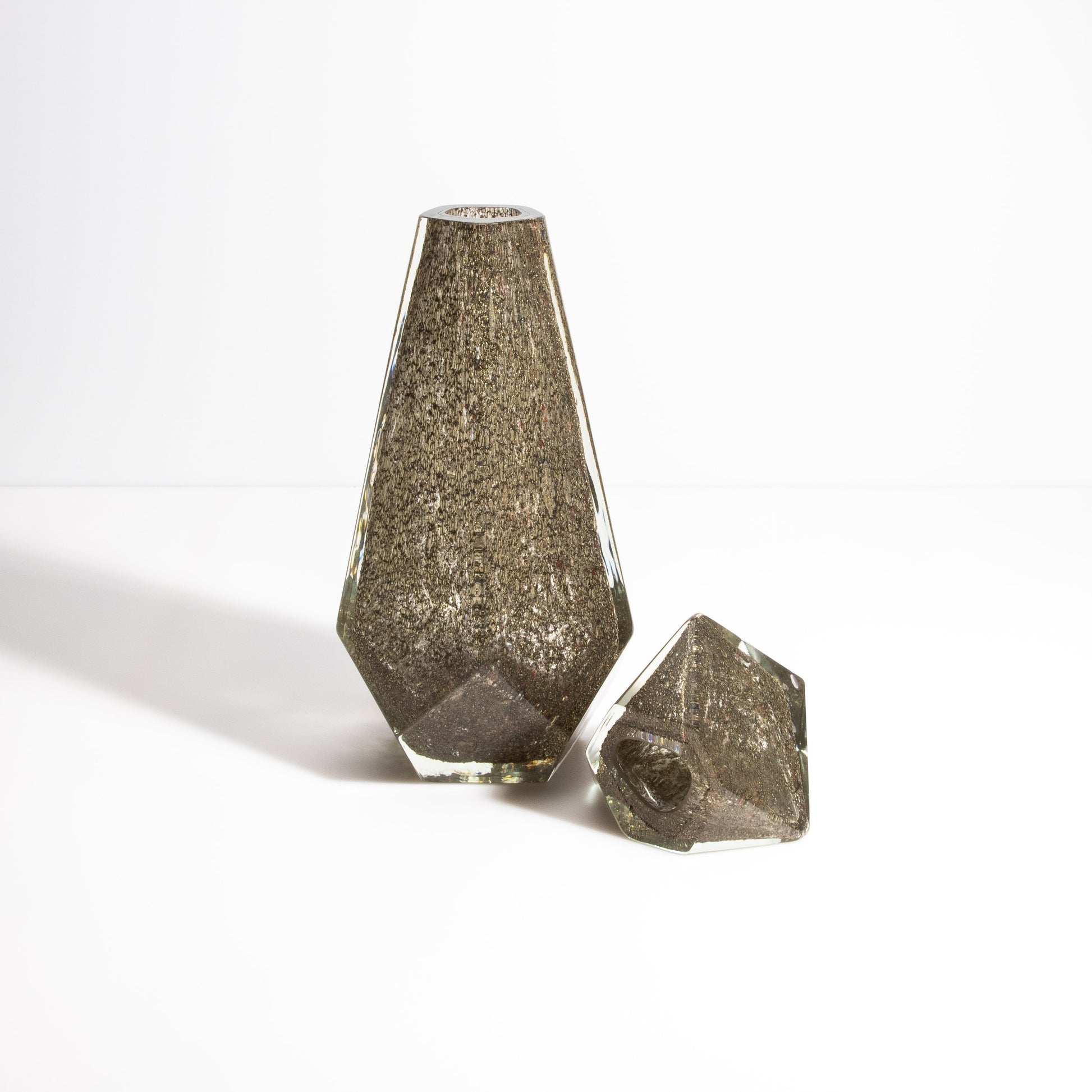 Murano Pentagonal Vase in Clear with Brass Flecks