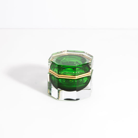 Murano Box Octagonal with Brass Fittings in Emerald Green