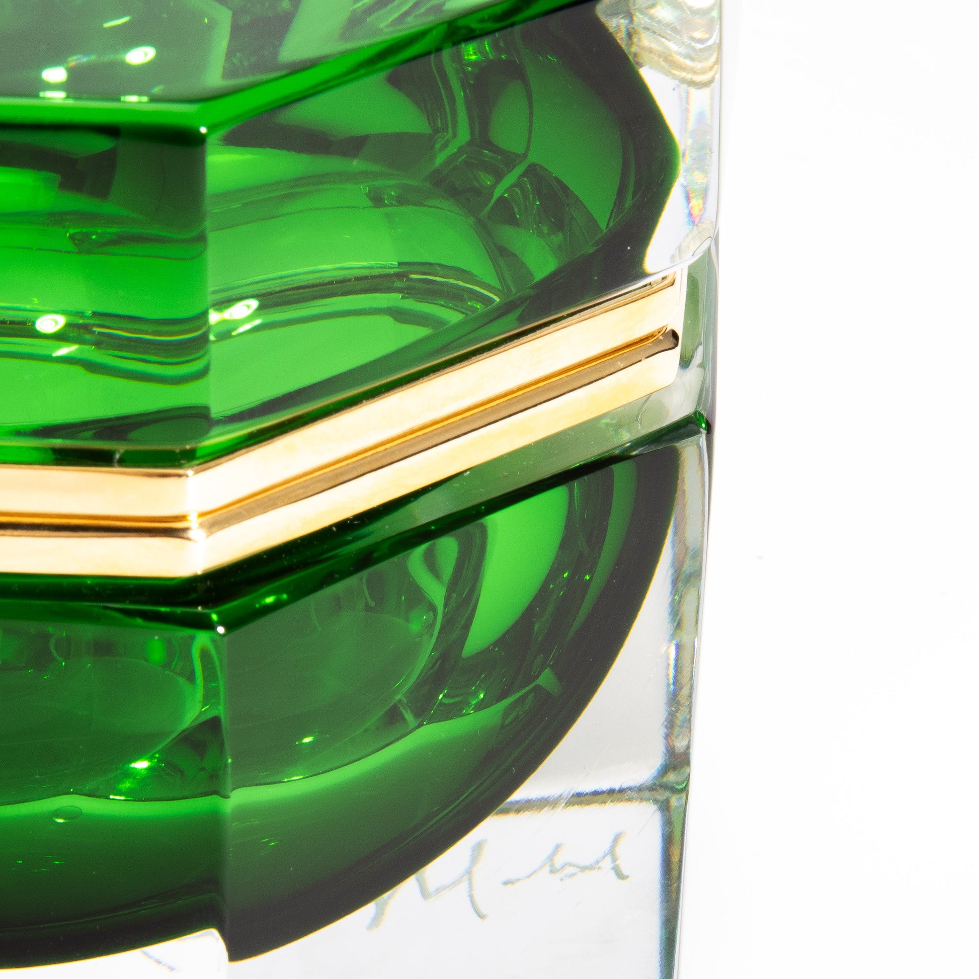 Murano Box Octagonal with Brass Fittings in Emerald Green