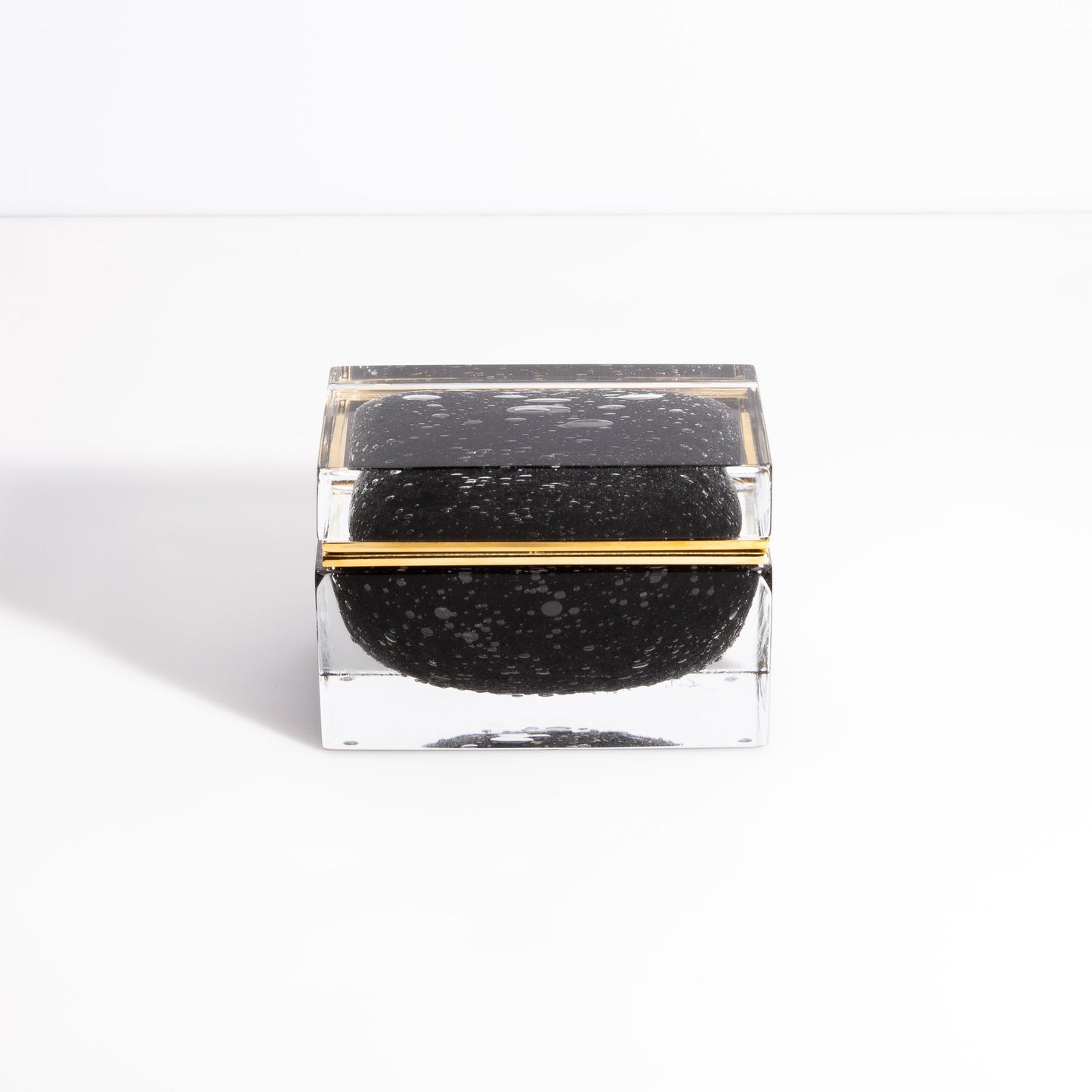 Murano Box with Bubbles and Brass Fittings in Black