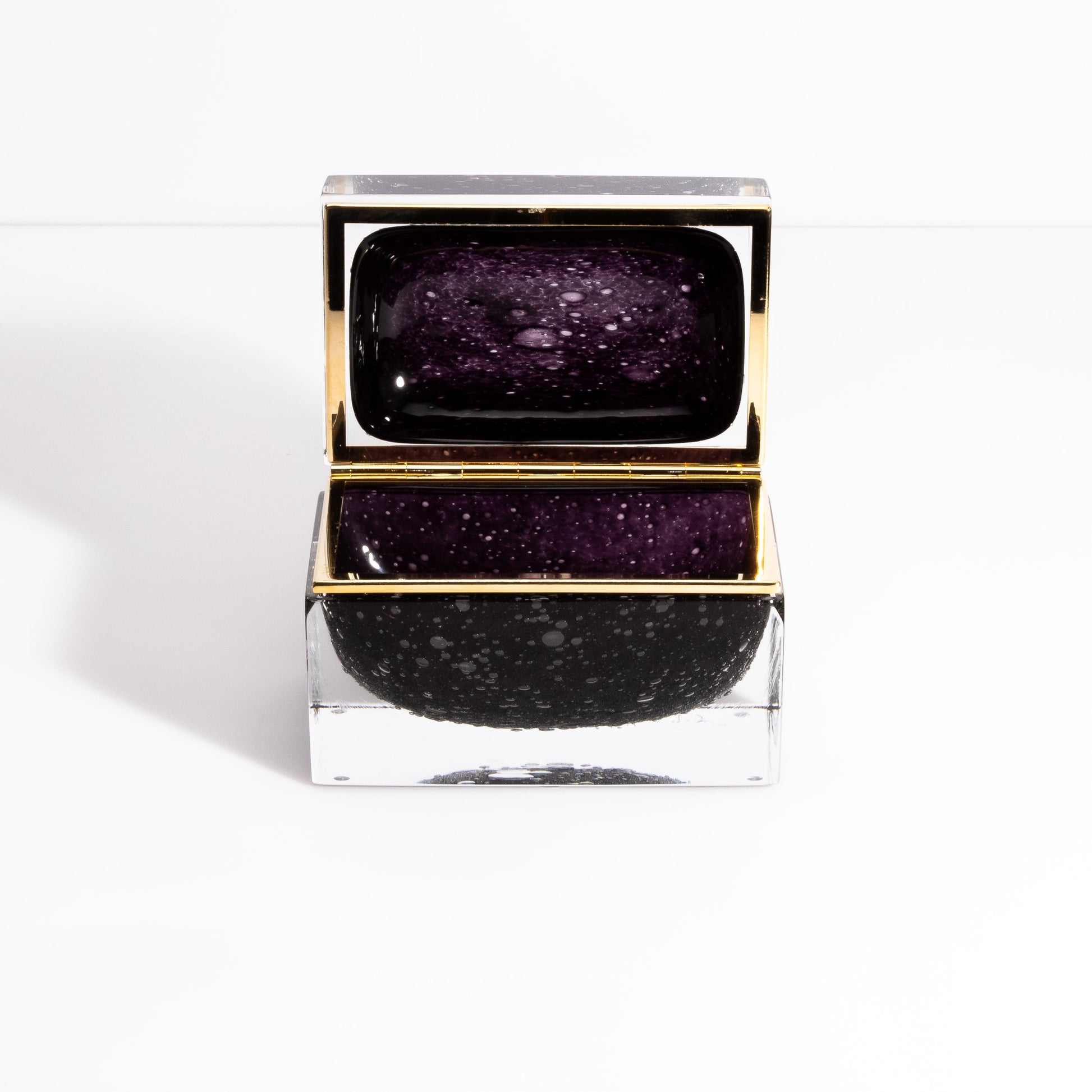 Murano Box with Bubbles and Brass Fittings in Black
