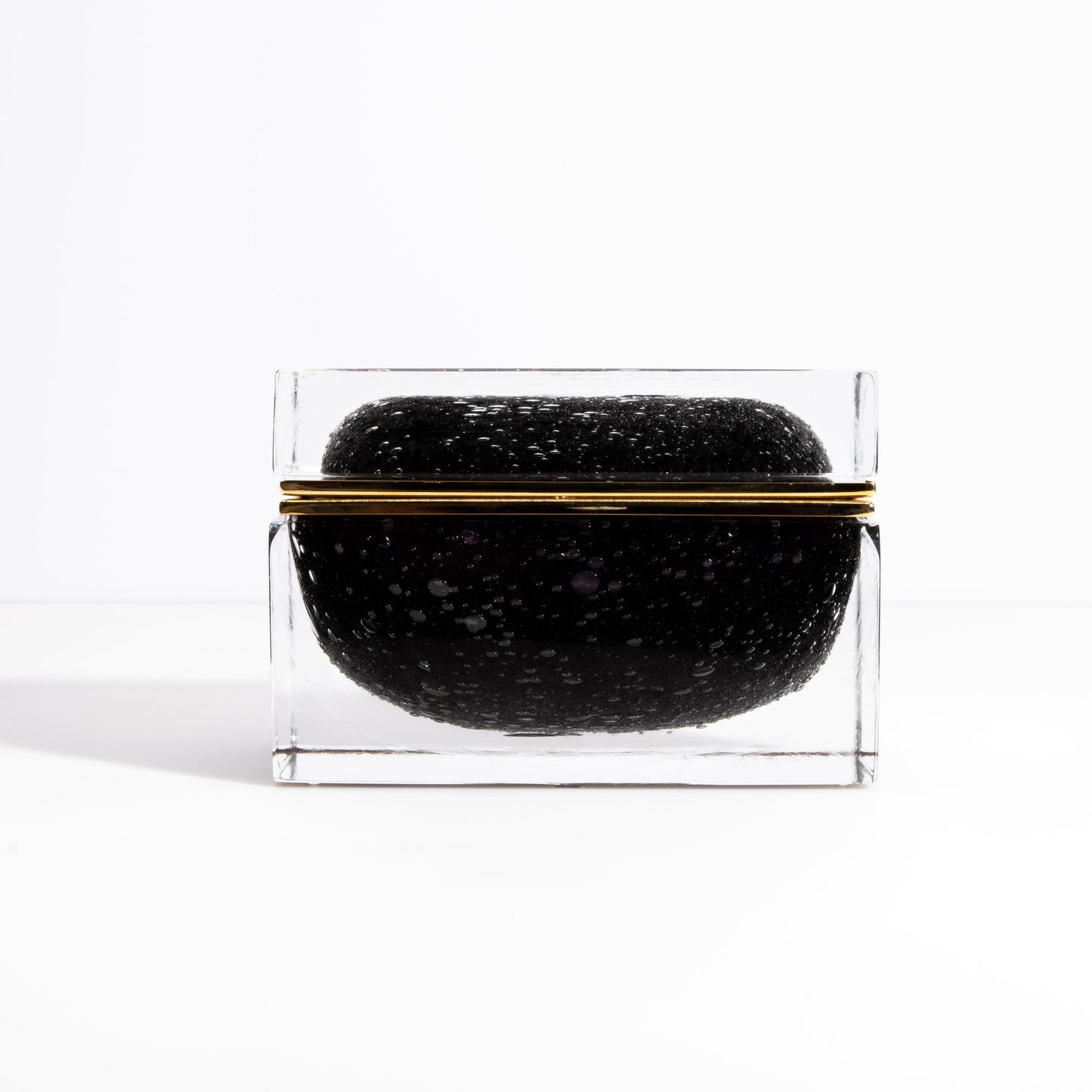 Murano Box with Bubbles and Brass Fittings in Black