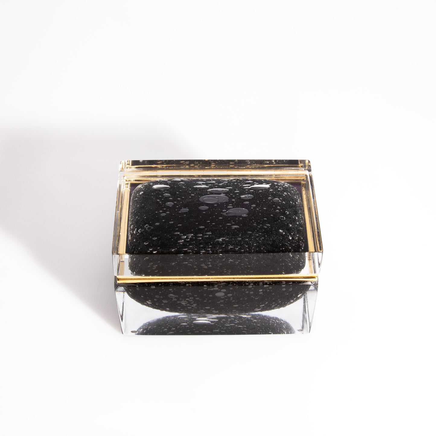 Murano Box with Bubbles and Brass Fittings in Black