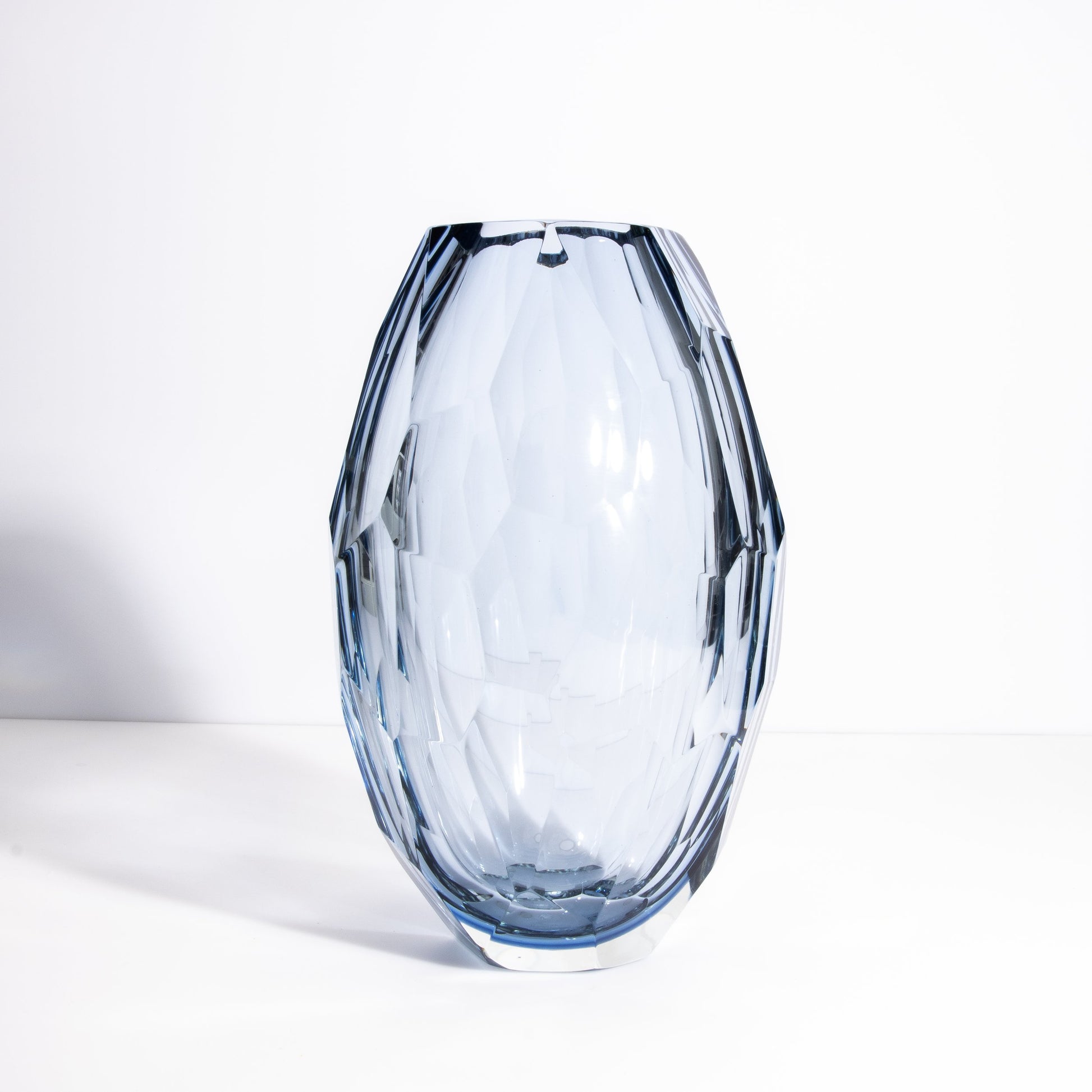 Set of 3 Murano Faceted Barrel Vases in Aquamarine