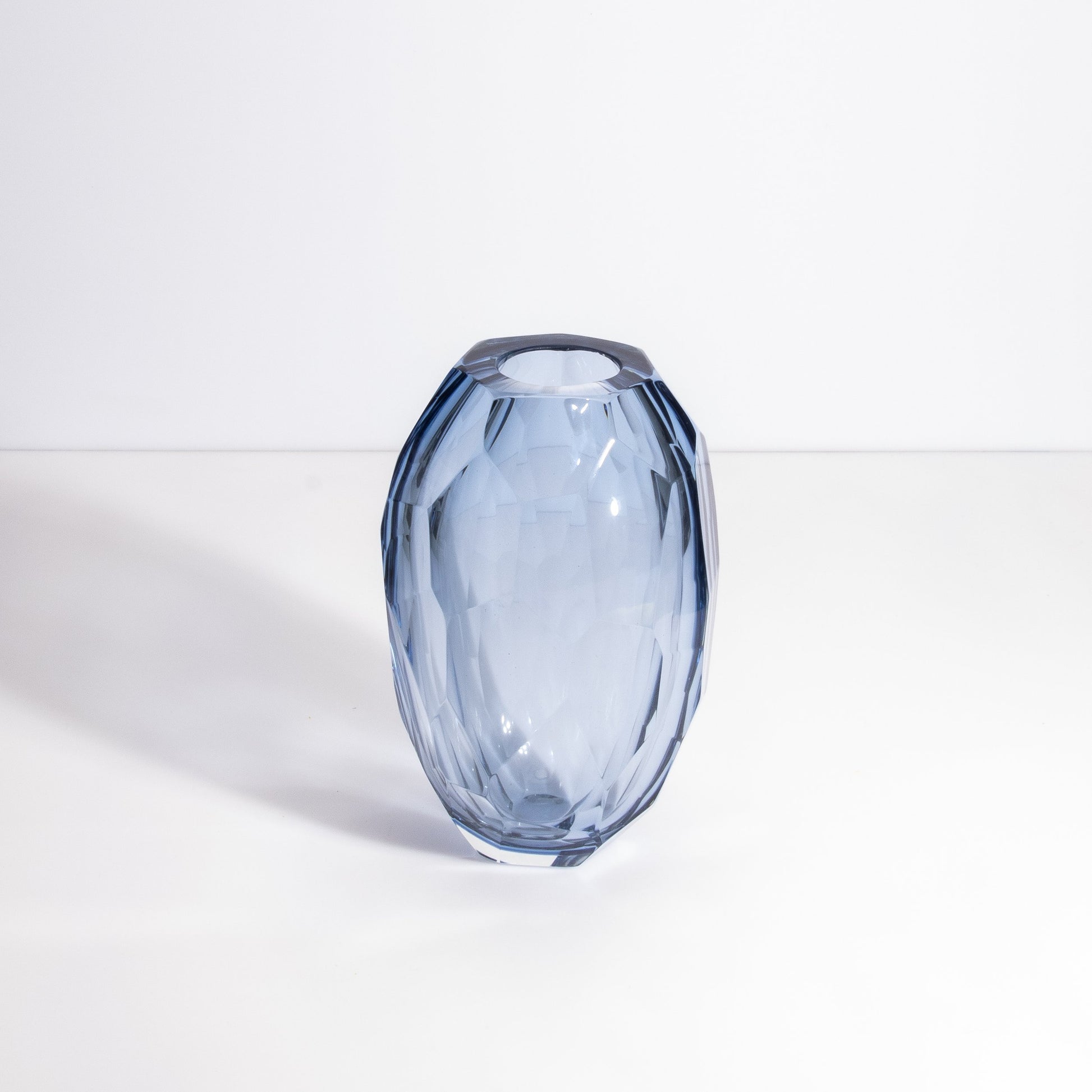 Set of 3 Murano Faceted Barrel Vases in Aquamarine