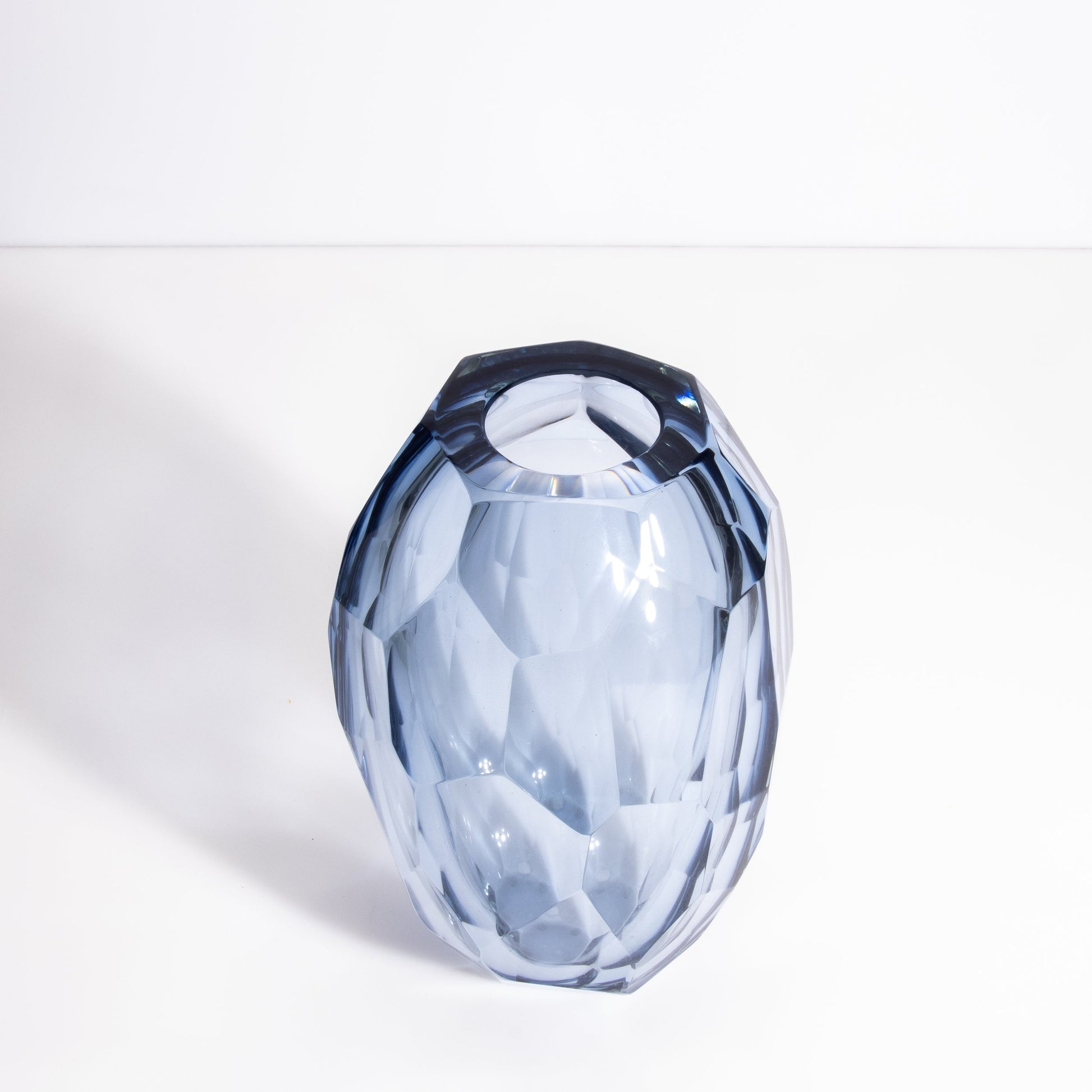Set of 3 Murano Faceted Barrel Vases in Aquamarine